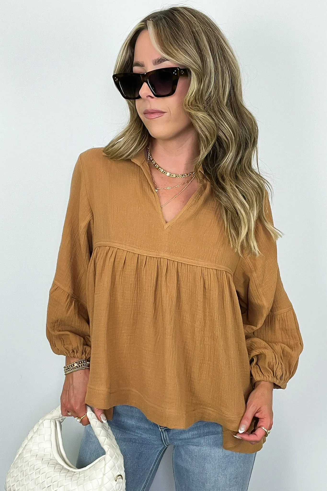 Jennah Flowy Collared Babydoll Top - FINAL SALE