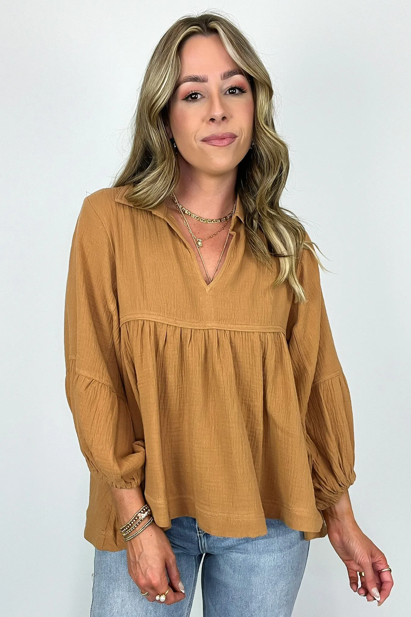 Jennah Flowy Collared Babydoll Top - FINAL SALE