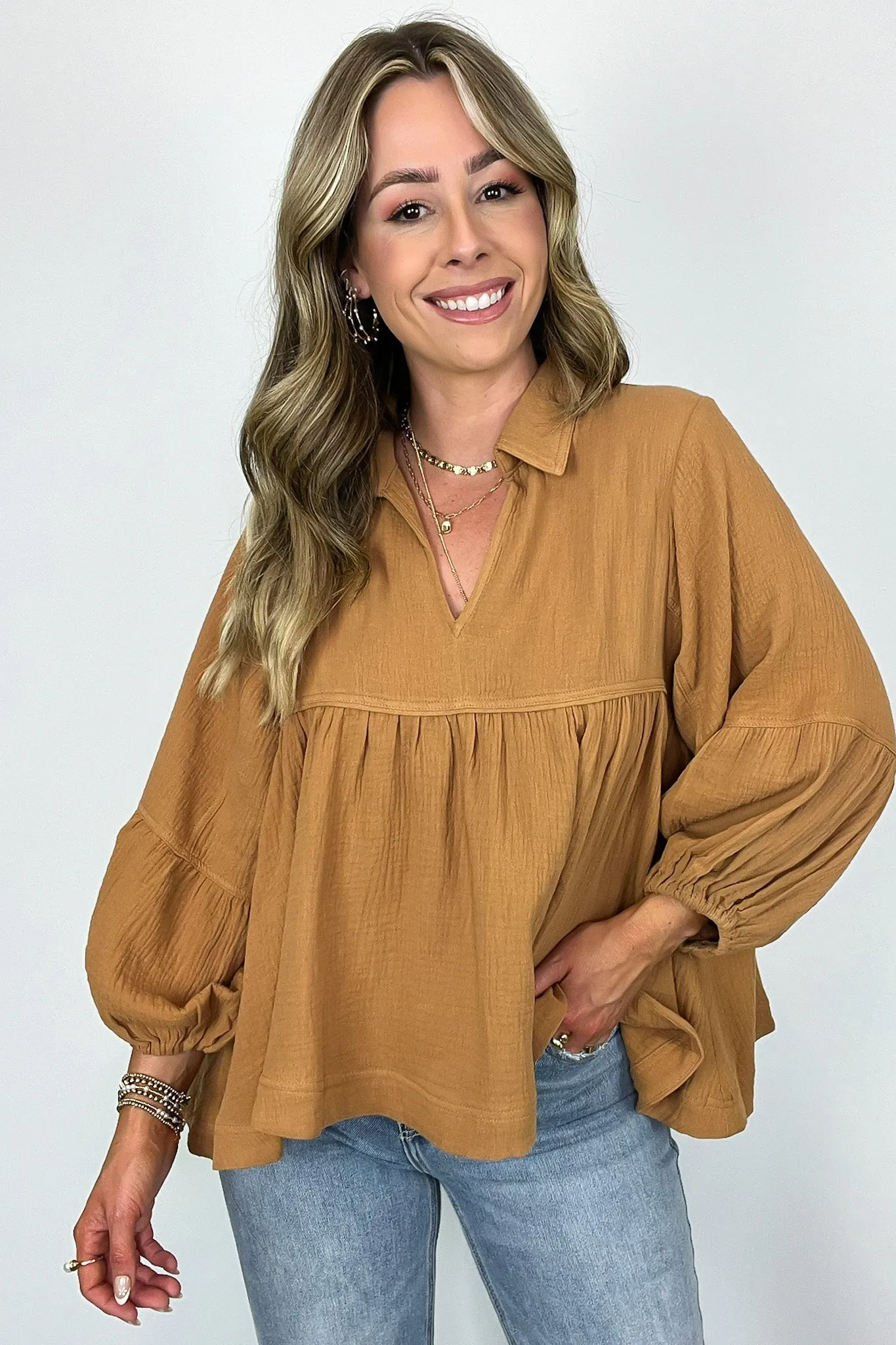 Jennah Flowy Collared Babydoll Top - FINAL SALE