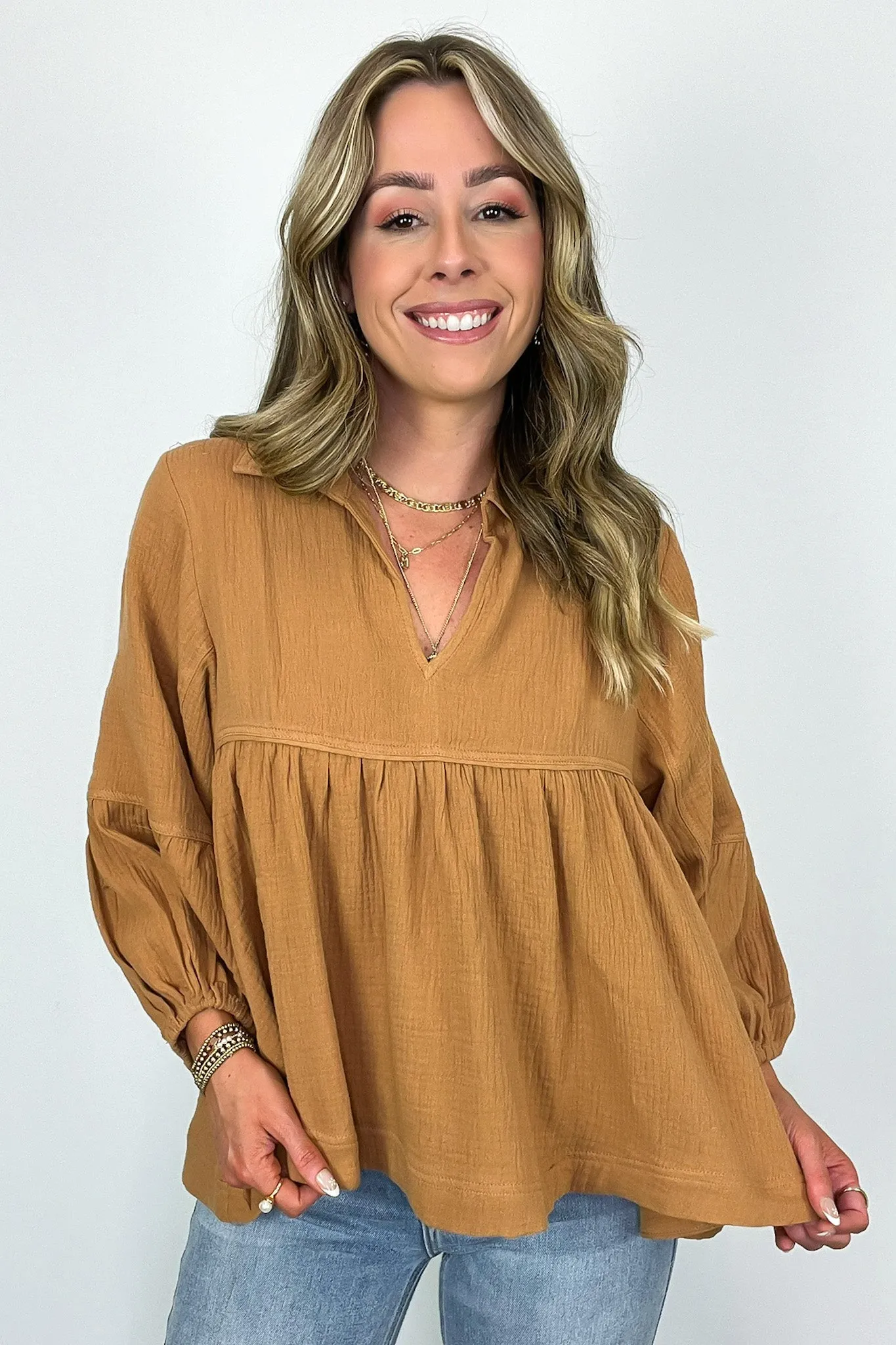 Jennah Flowy Collared Babydoll Top - FINAL SALE