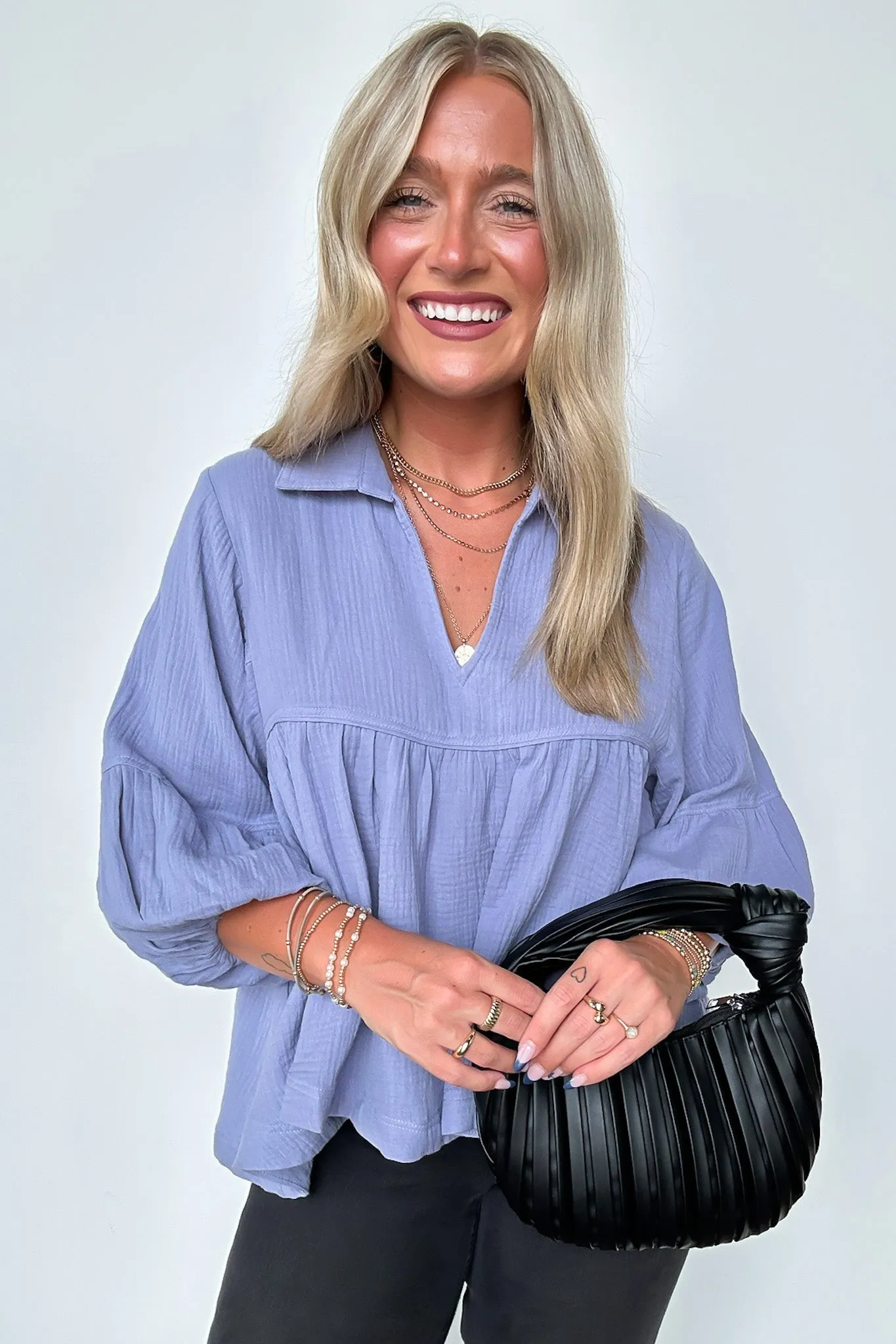 Jennah Flowy Collared Babydoll Top - FINAL SALE