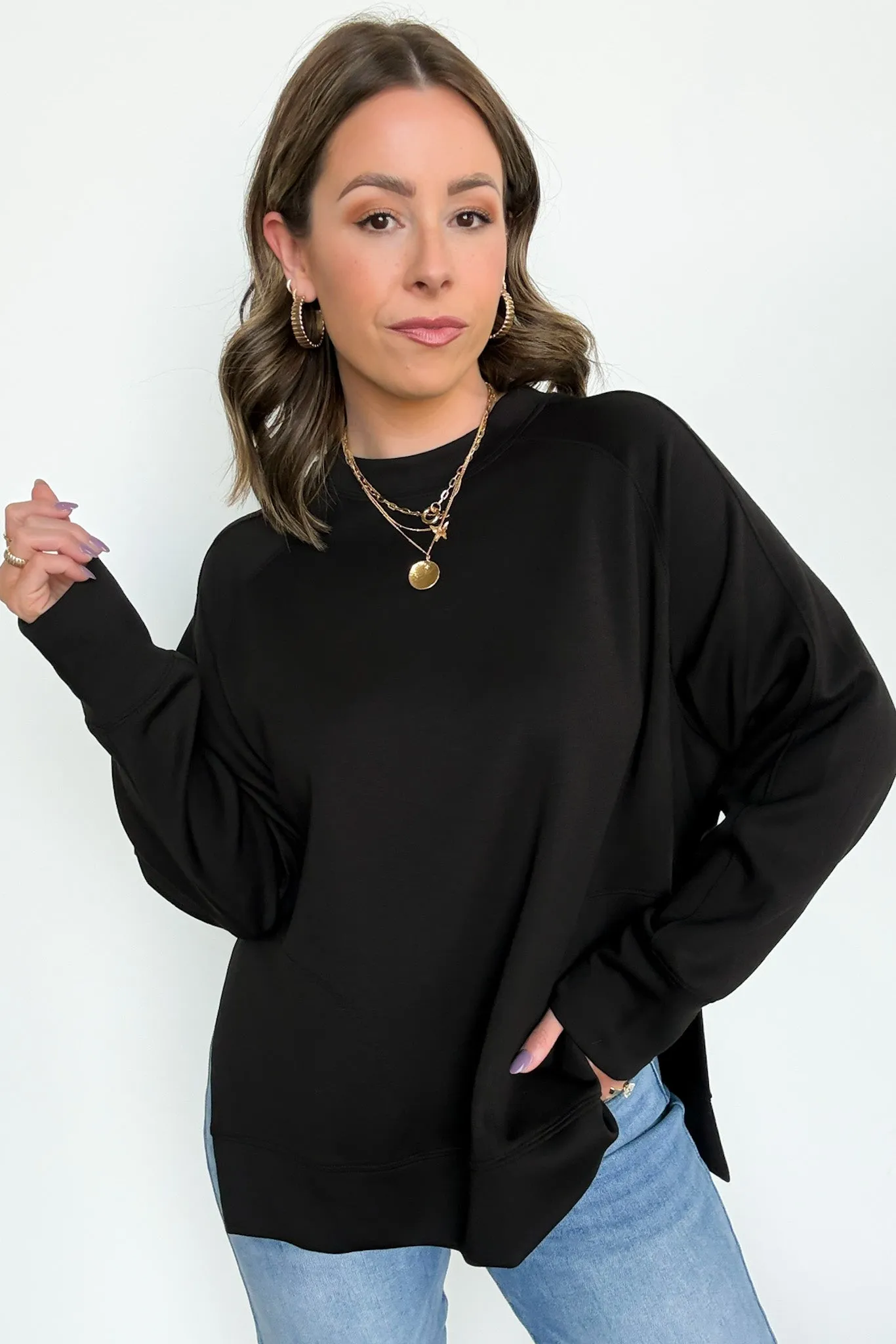 Julien Scuba Knit Side Slit Pullover