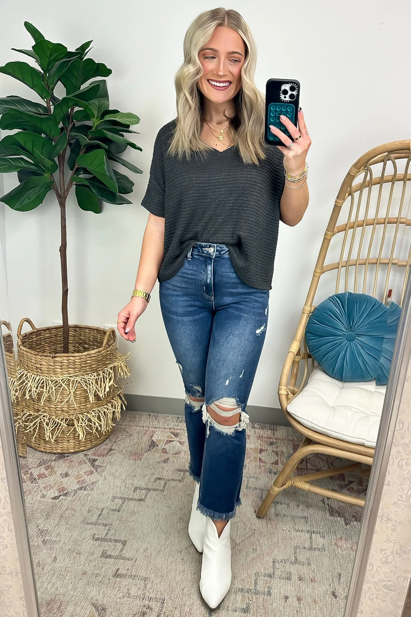 Julietta V-Neck Cropped Short Sleeve Top - BACK IN STOCK