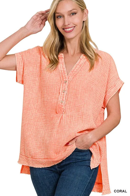 Juliette Washed Double Gauze Button Top
