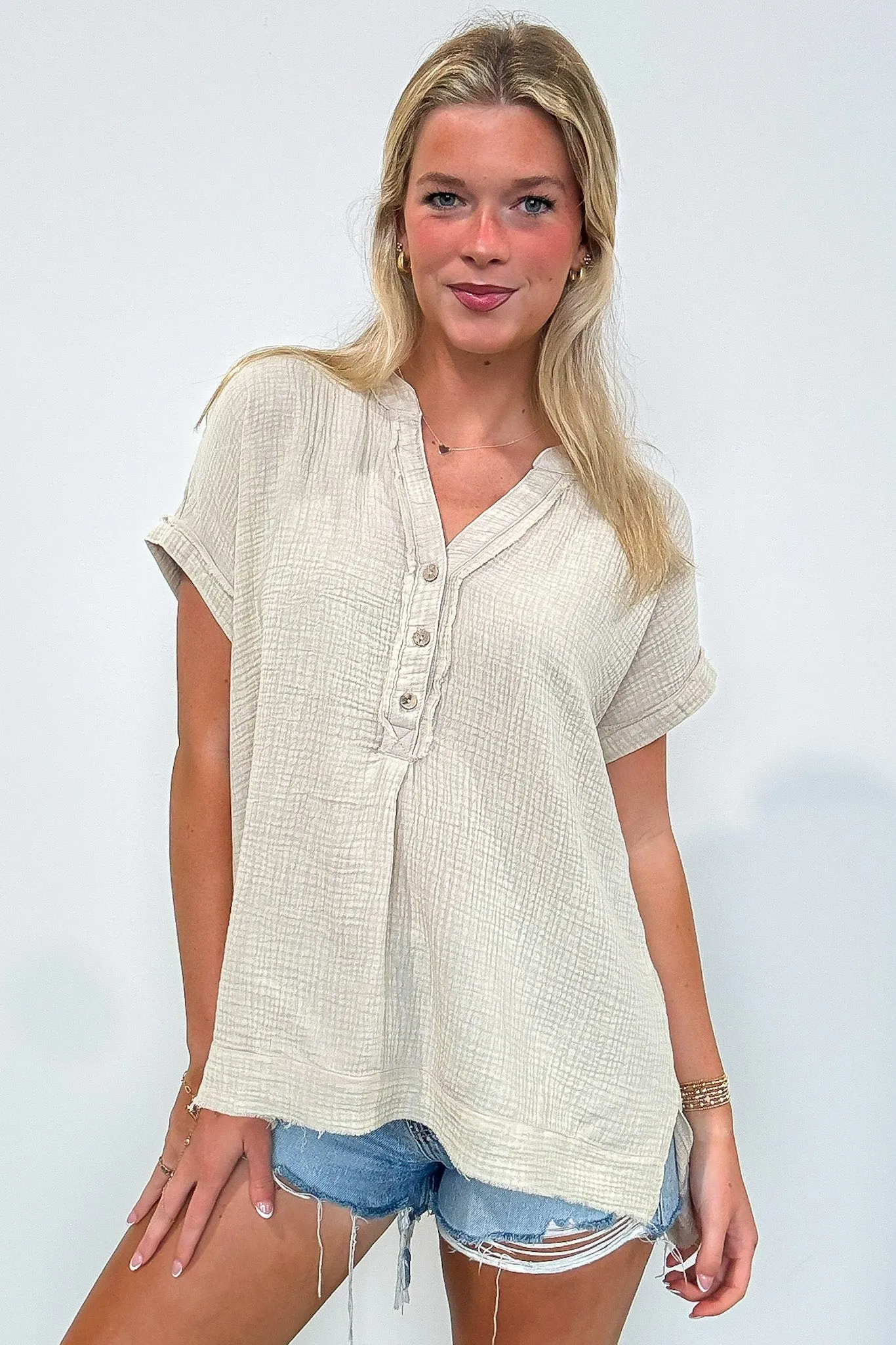 Juliette Washed Double Gauze Button Top