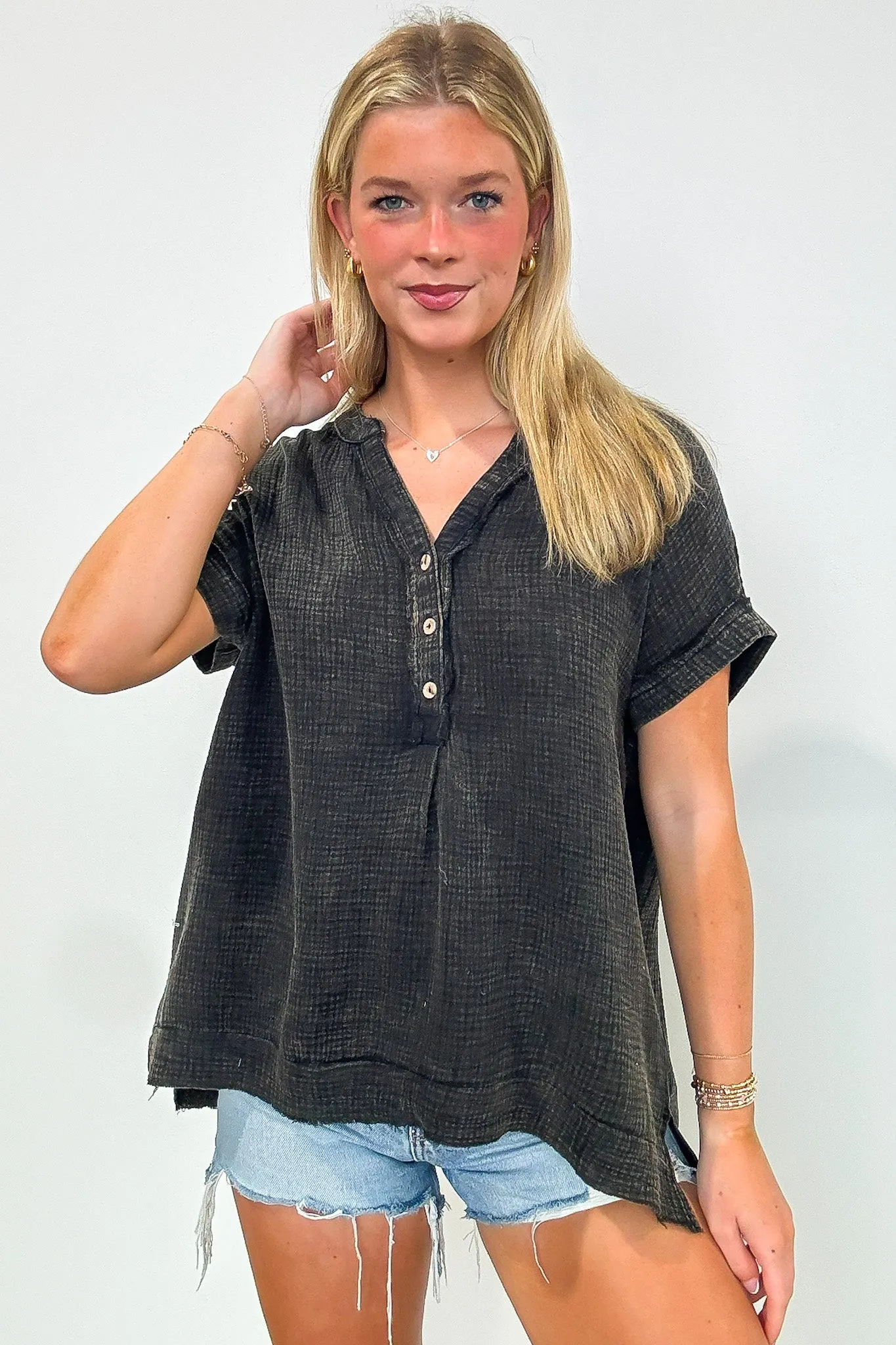 Juliette Washed Double Gauze Button Top