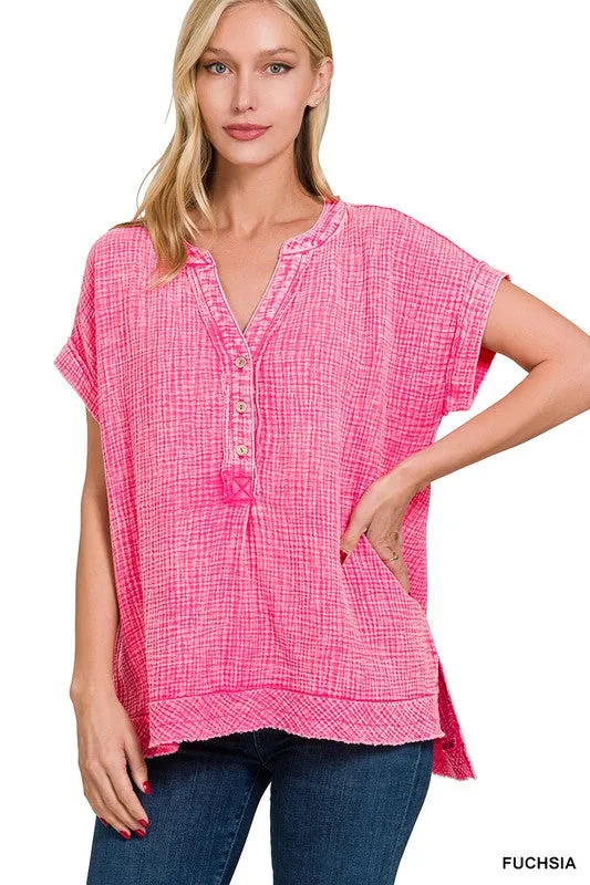Juliette Washed Double Gauze Button Top