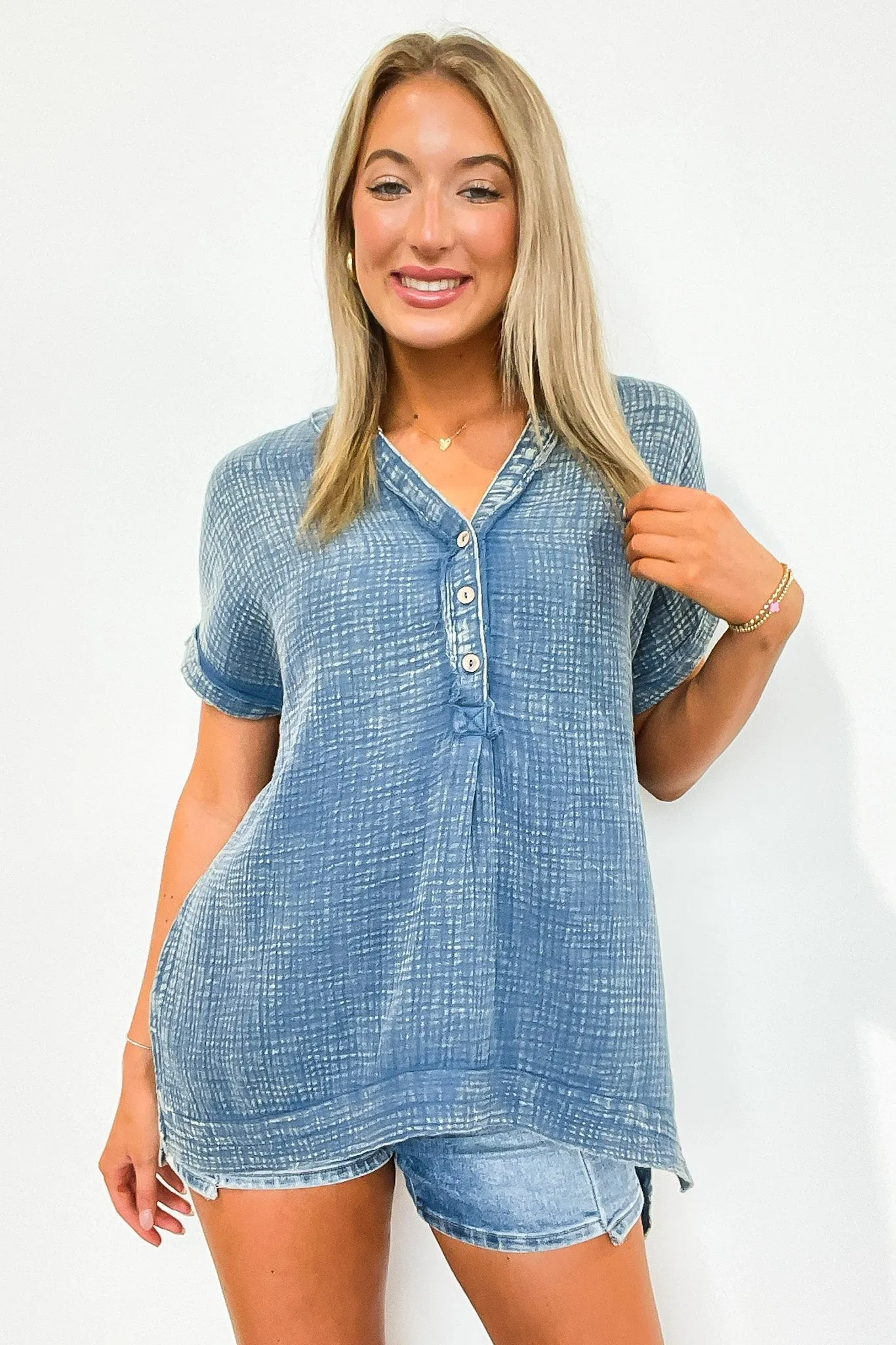 Juliette Washed Double Gauze Button Top