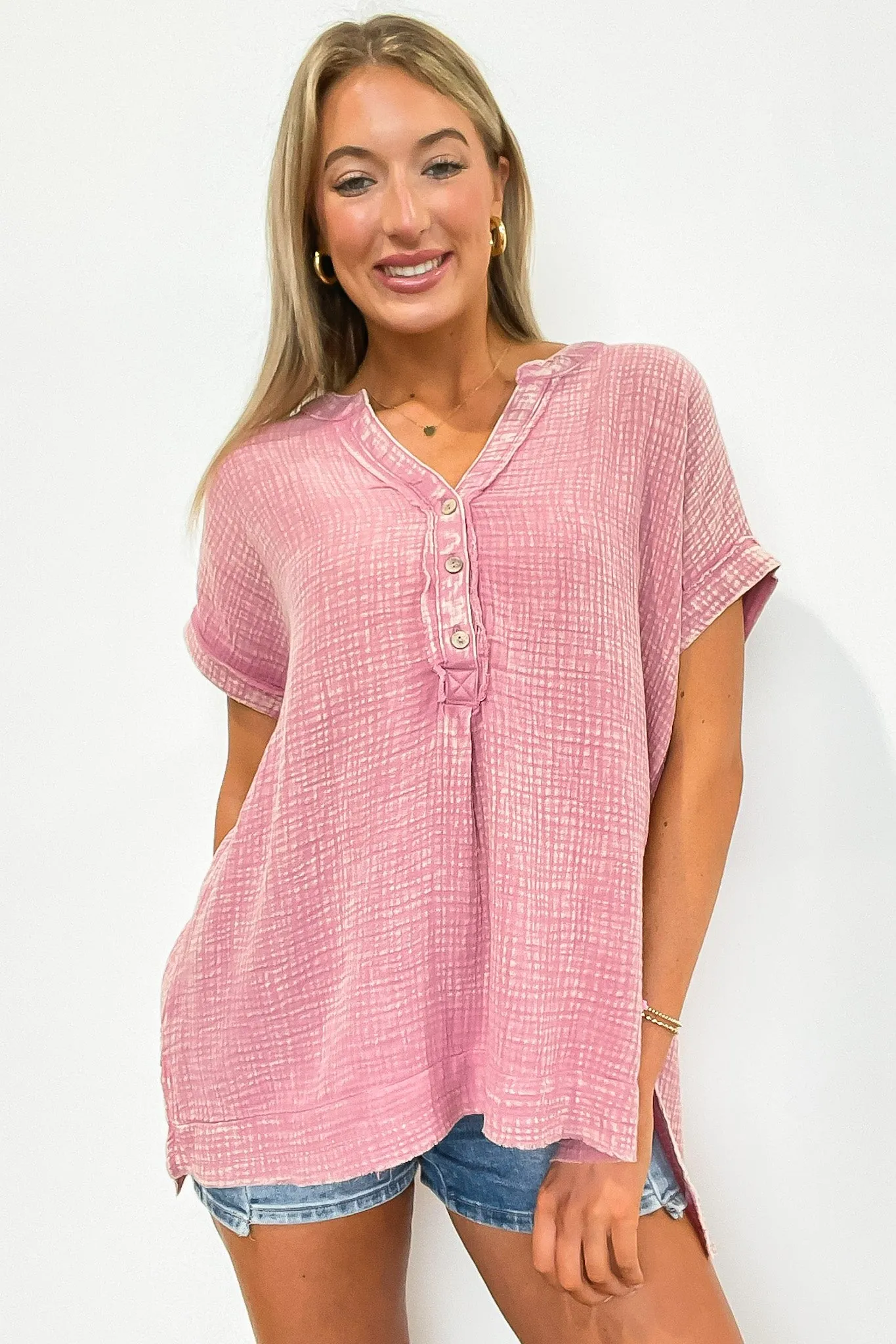 Juliette Washed Double Gauze Button Top