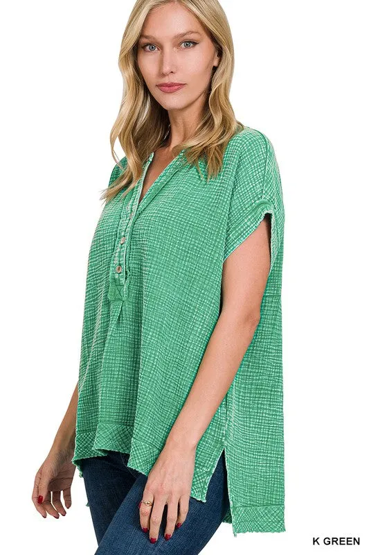 Juliette Washed Double Gauze Button Top