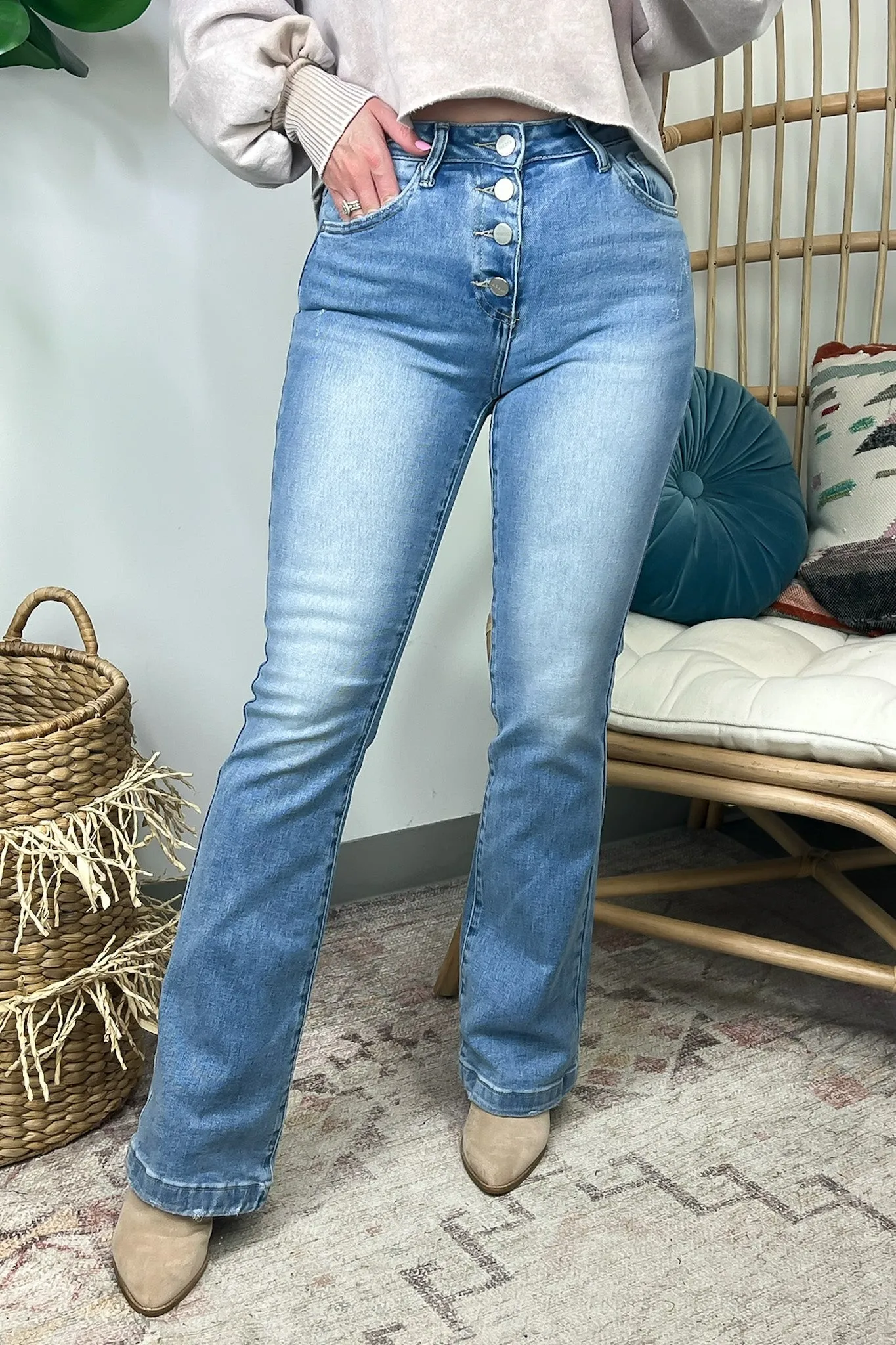 Kaci High Rise Button Fly Boot Cut Jeans - FINAL SALE