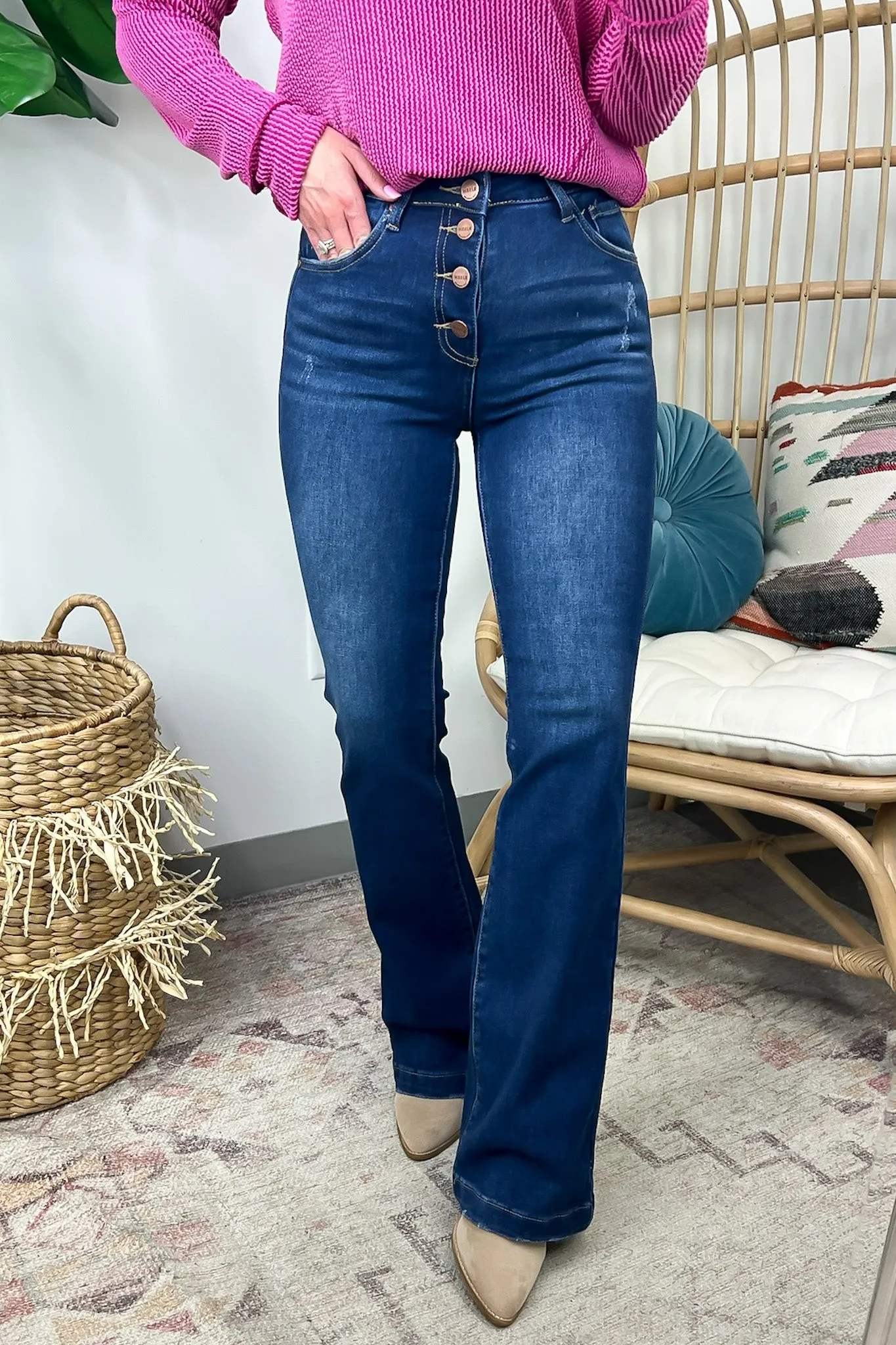 Kaci High Rise Button Fly Boot Cut Jeans - FINAL SALE