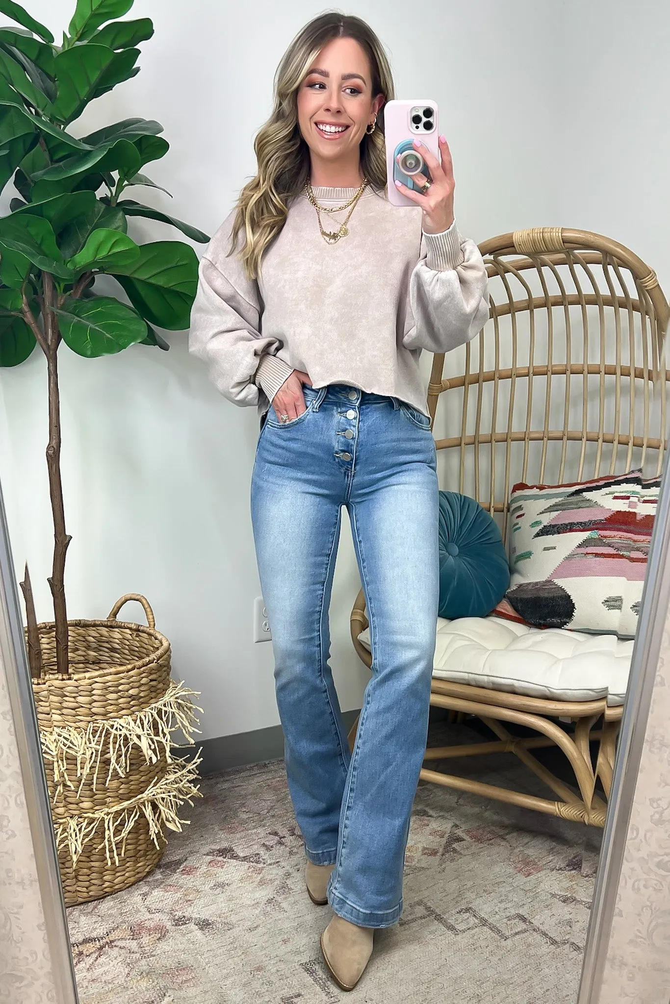 Kaci High Rise Button Fly Boot Cut Jeans - FINAL SALE