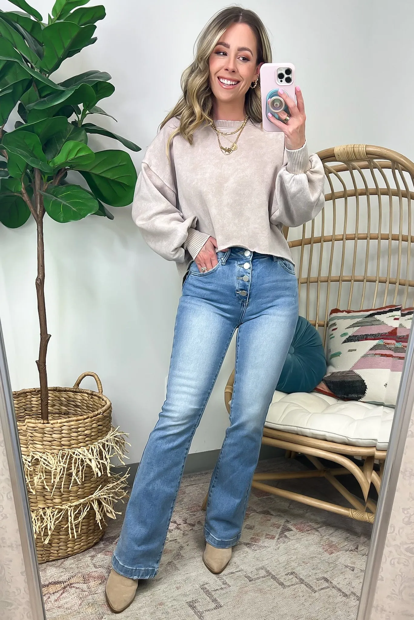 Kaci High Rise Button Fly Boot Cut Jeans - FINAL SALE