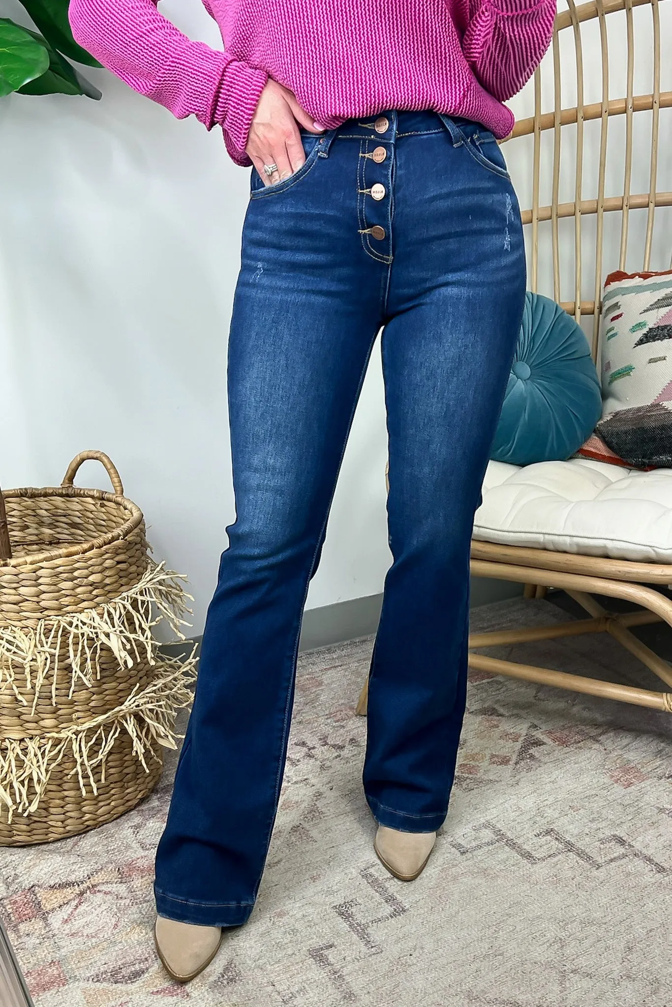 Kaci High Rise Button Fly Boot Cut Jeans - FINAL SALE