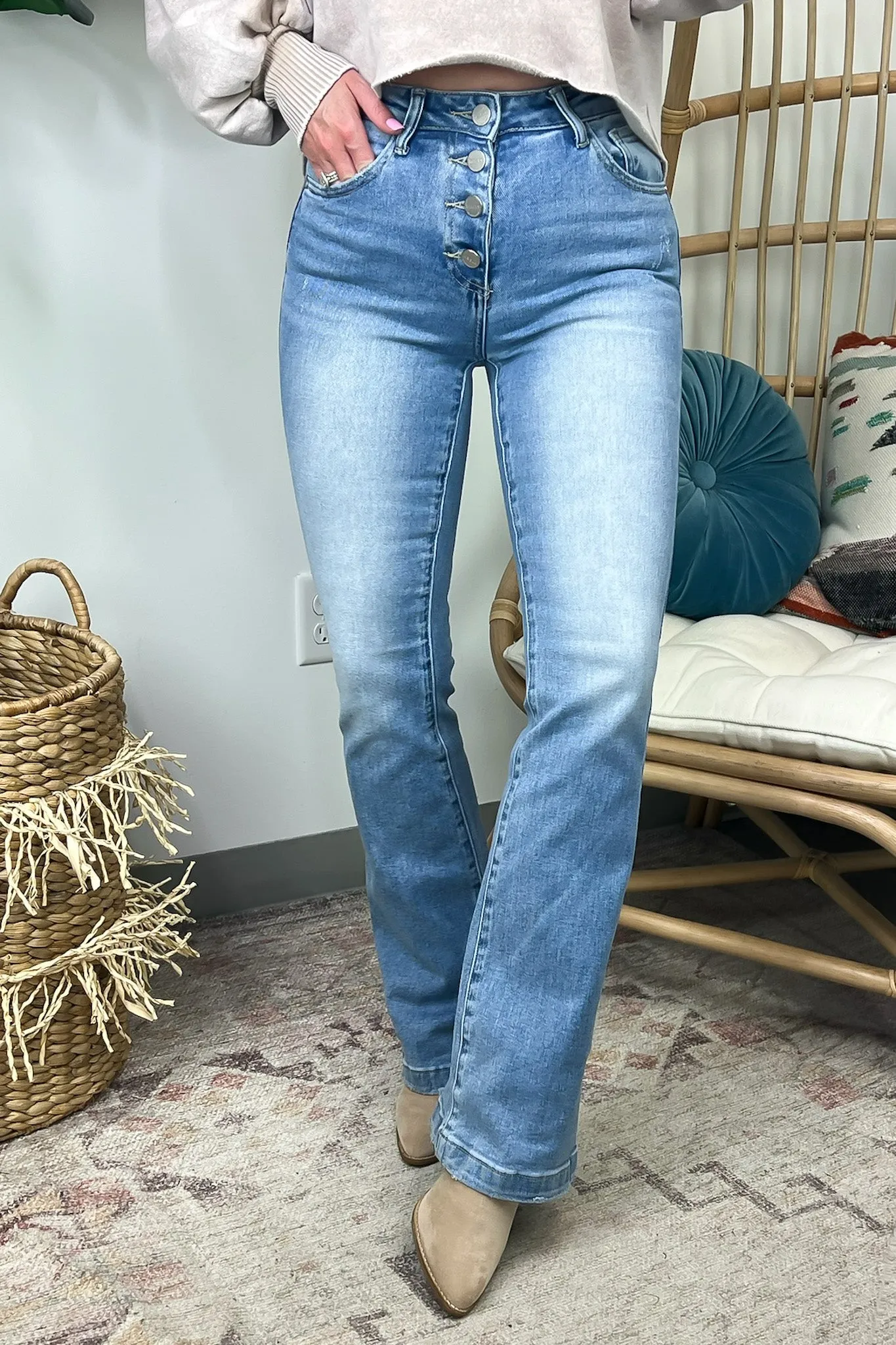 Kaci High Rise Button Fly Boot Cut Jeans - FINAL SALE