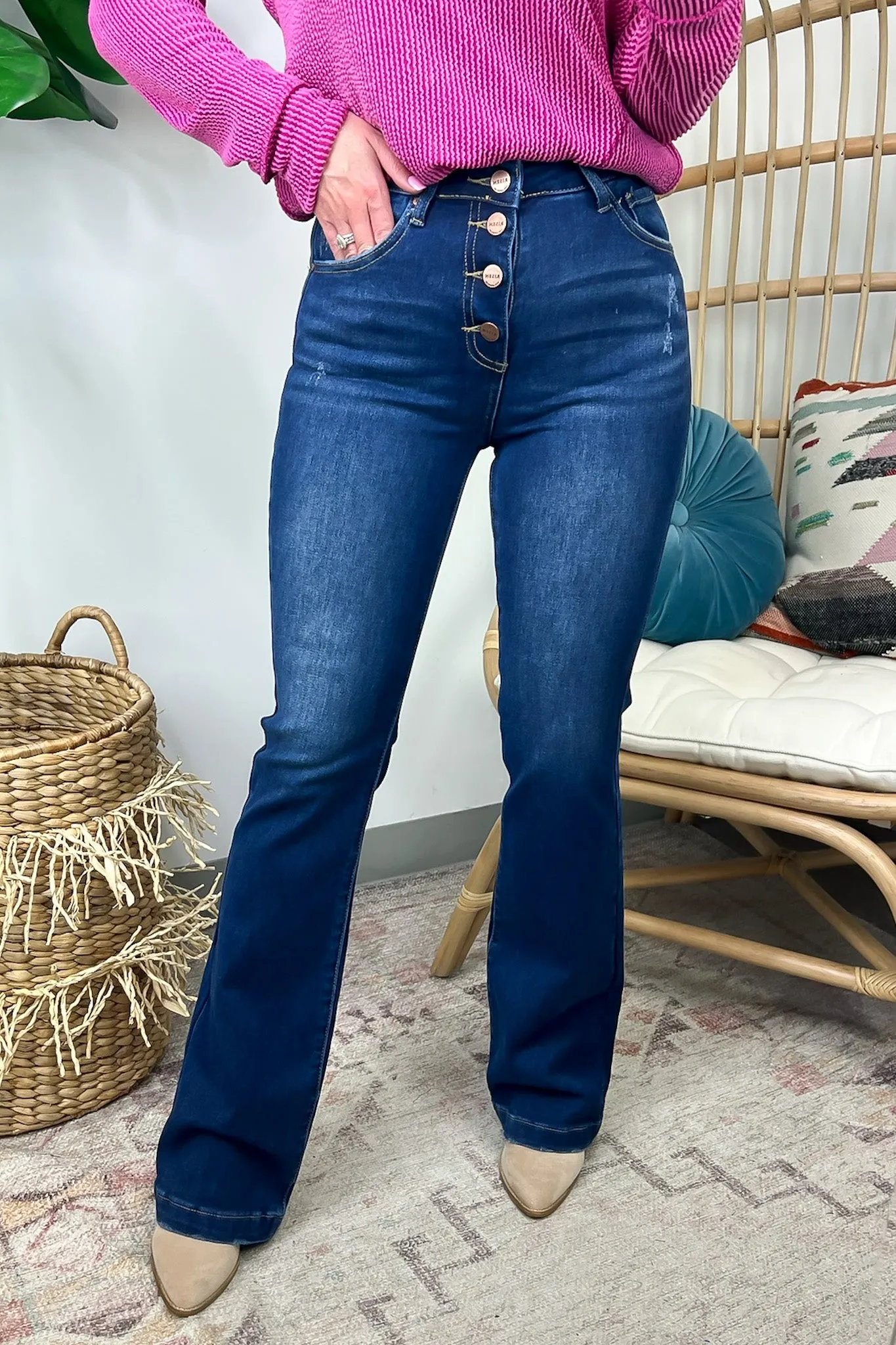 Kaci High Rise Button Fly Boot Cut Jeans - FINAL SALE