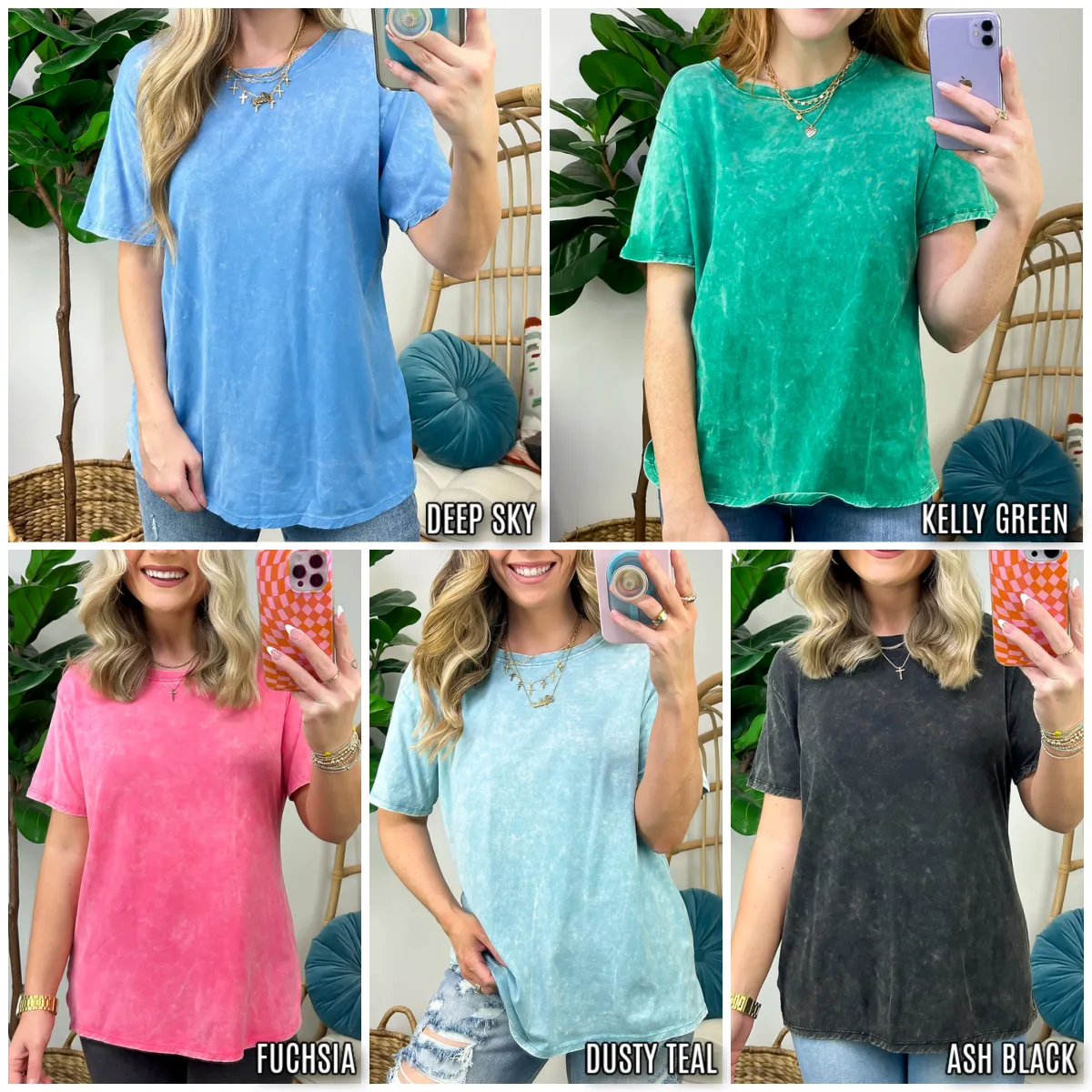 Kaline Mineral Washed Short Sleeve Top - BACK IN STOCK
