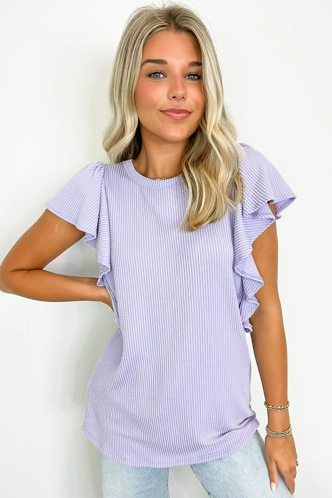 Kameryn Ribbed Knit Ruffle Sleeve Top - BACK IN STOCK