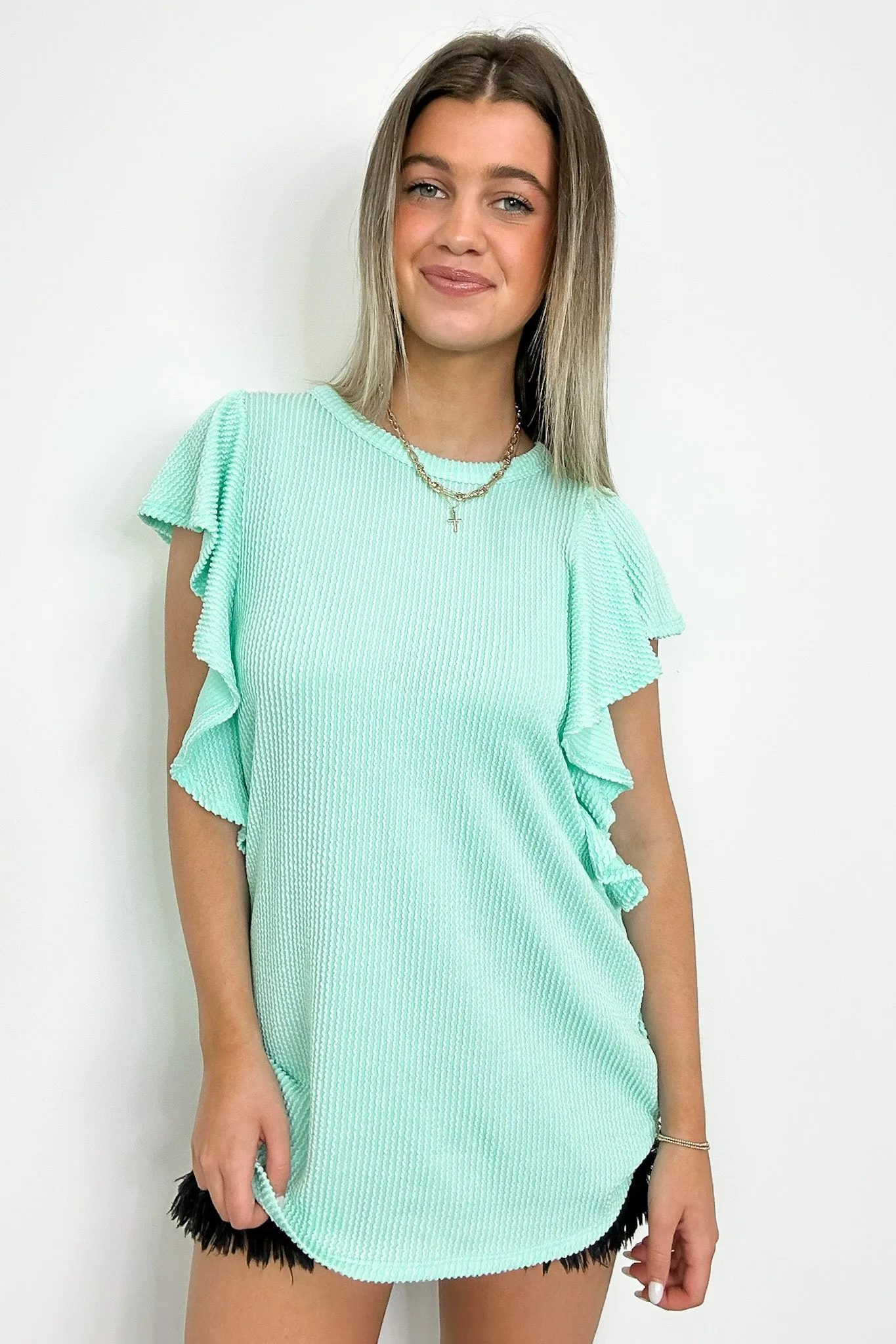 Kameryn Ribbed Knit Ruffle Sleeve Top - BACK IN STOCK