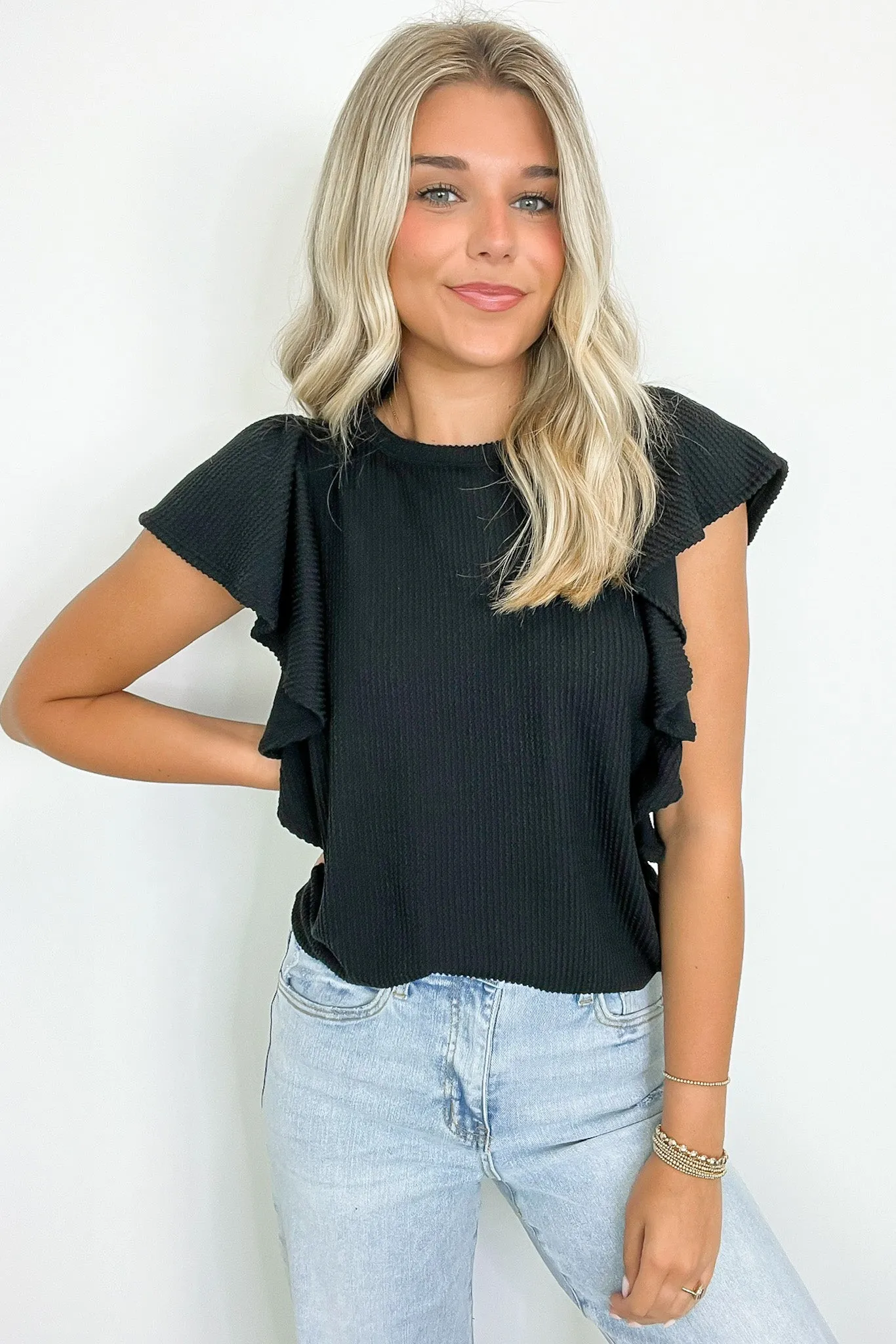 Kameryn Ribbed Knit Ruffle Sleeve Top - BACK IN STOCK