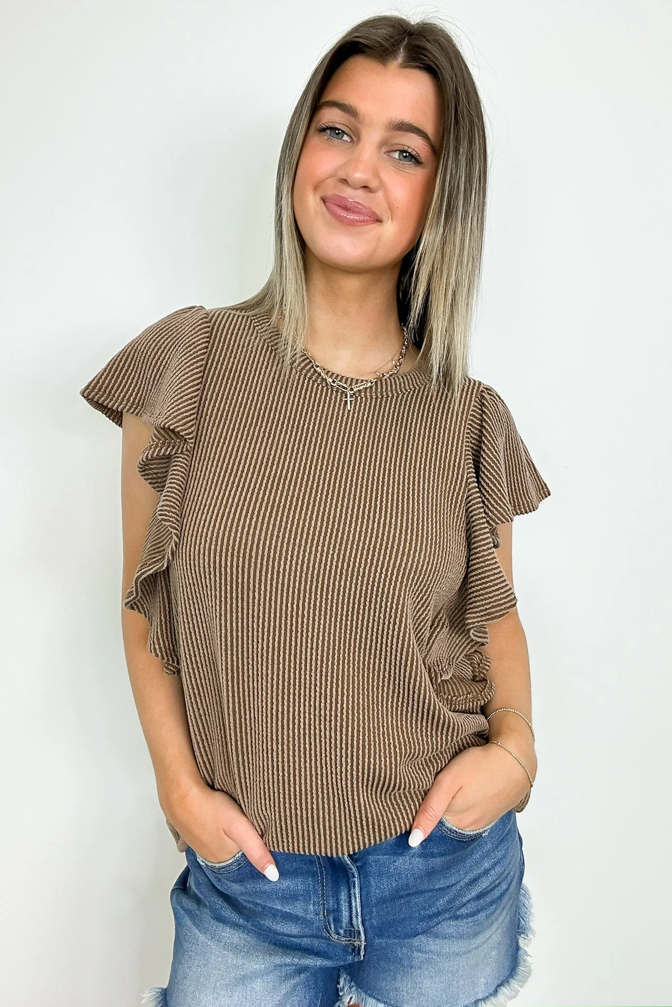 Kameryn Ribbed Knit Ruffle Sleeve Top - BACK IN STOCK