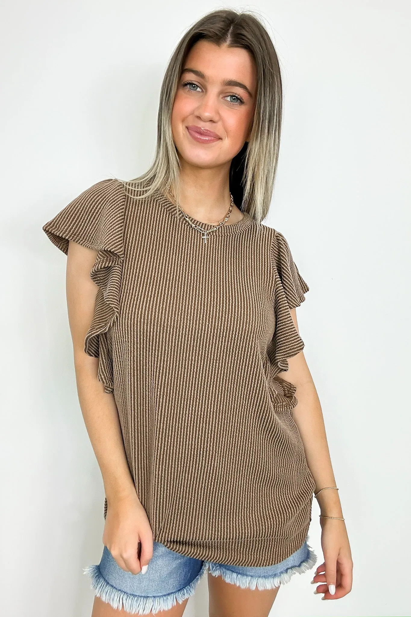 Kameryn Ribbed Knit Ruffle Sleeve Top - BACK IN STOCK