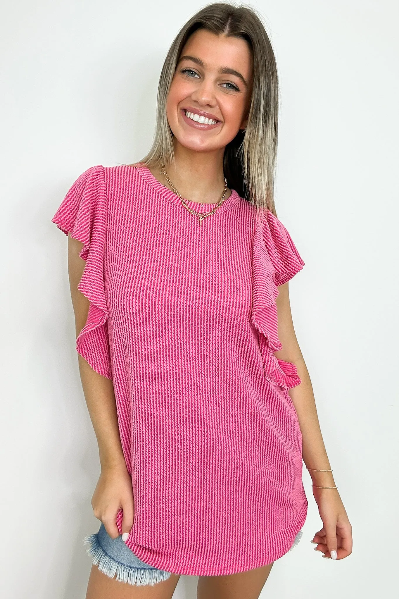 Kameryn Ribbed Knit Ruffle Sleeve Top - BACK IN STOCK