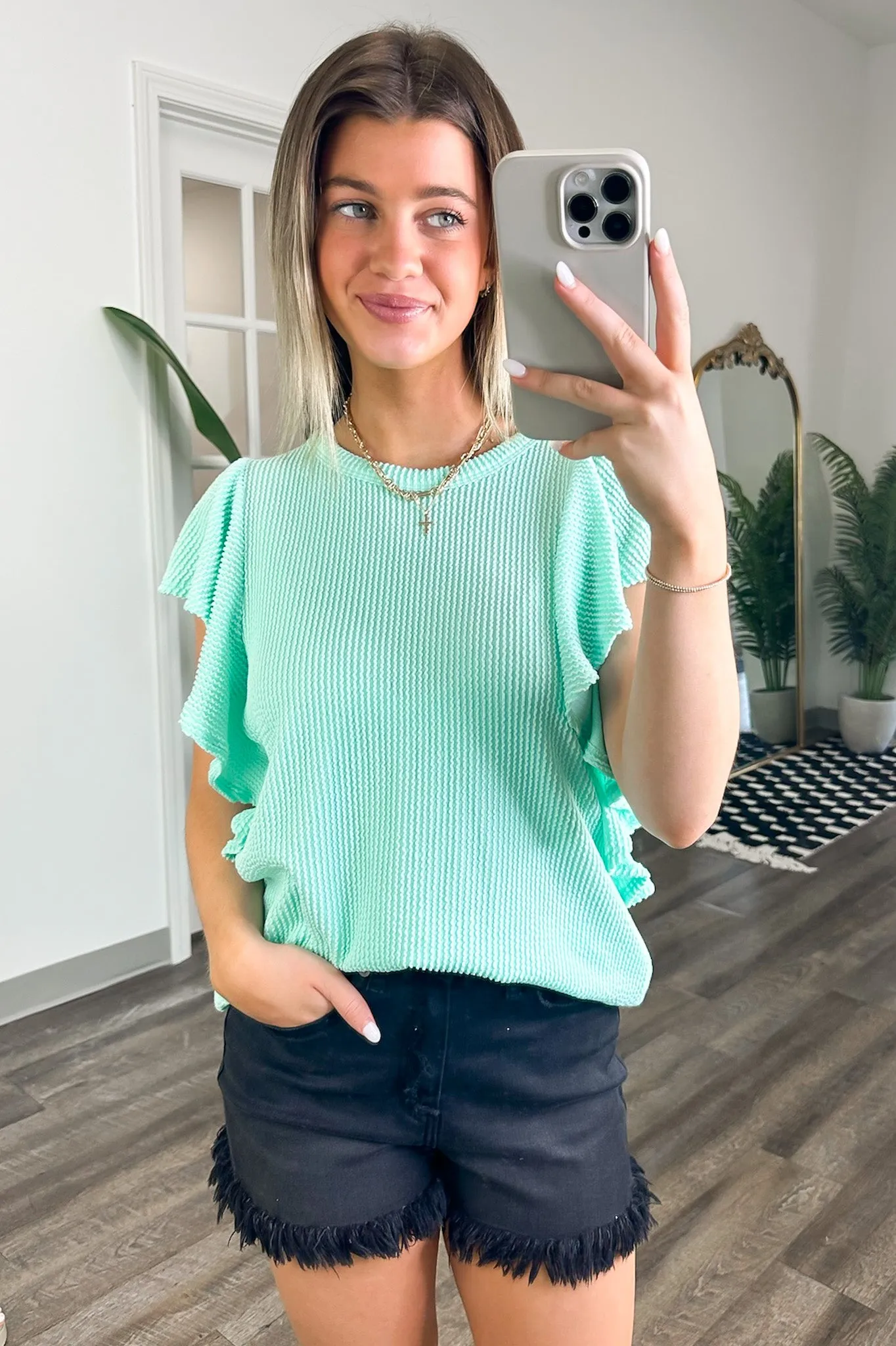 Kameryn Ribbed Knit Ruffle Sleeve Top - BACK IN STOCK