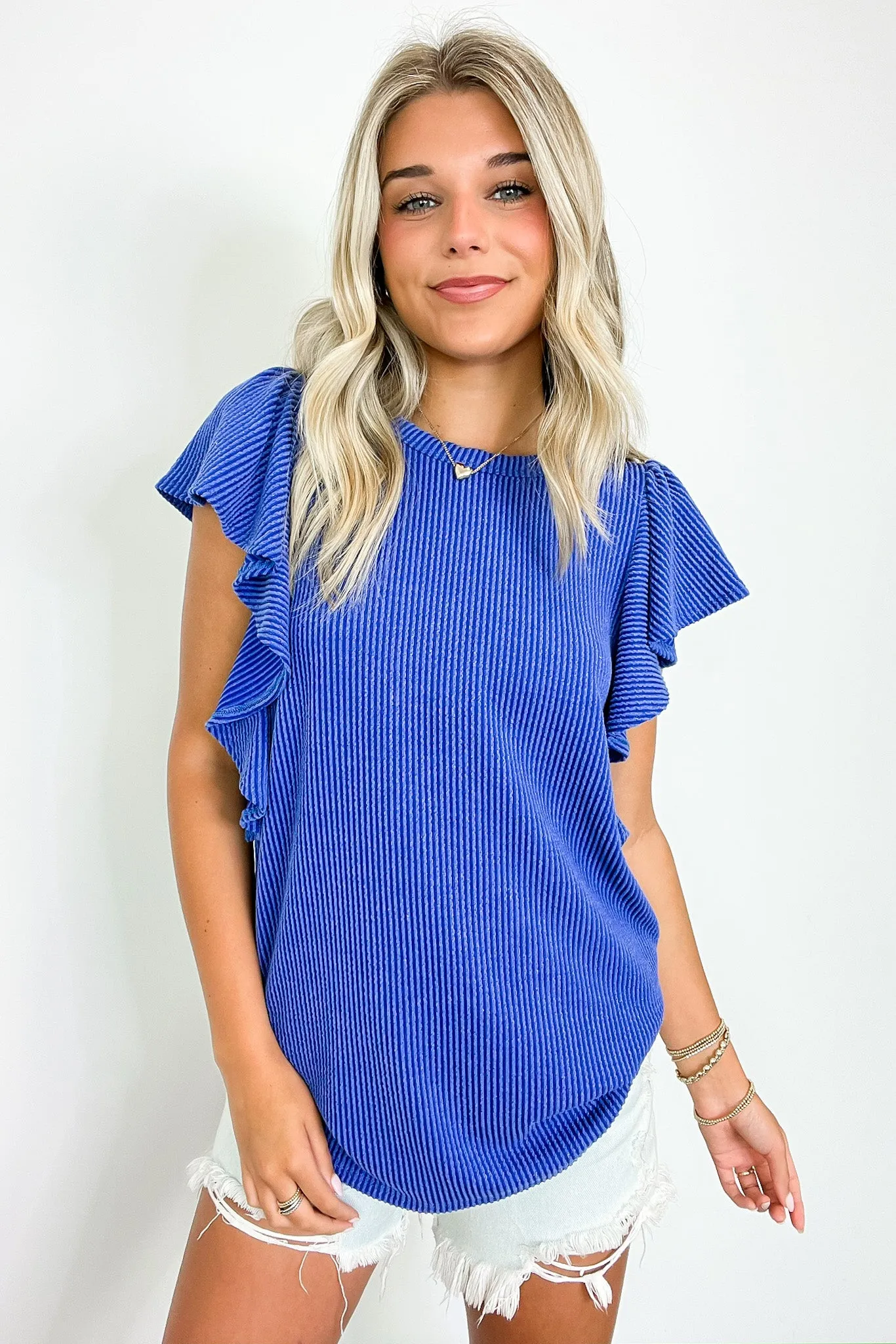 Kameryn Ribbed Knit Ruffle Sleeve Top - BACK IN STOCK