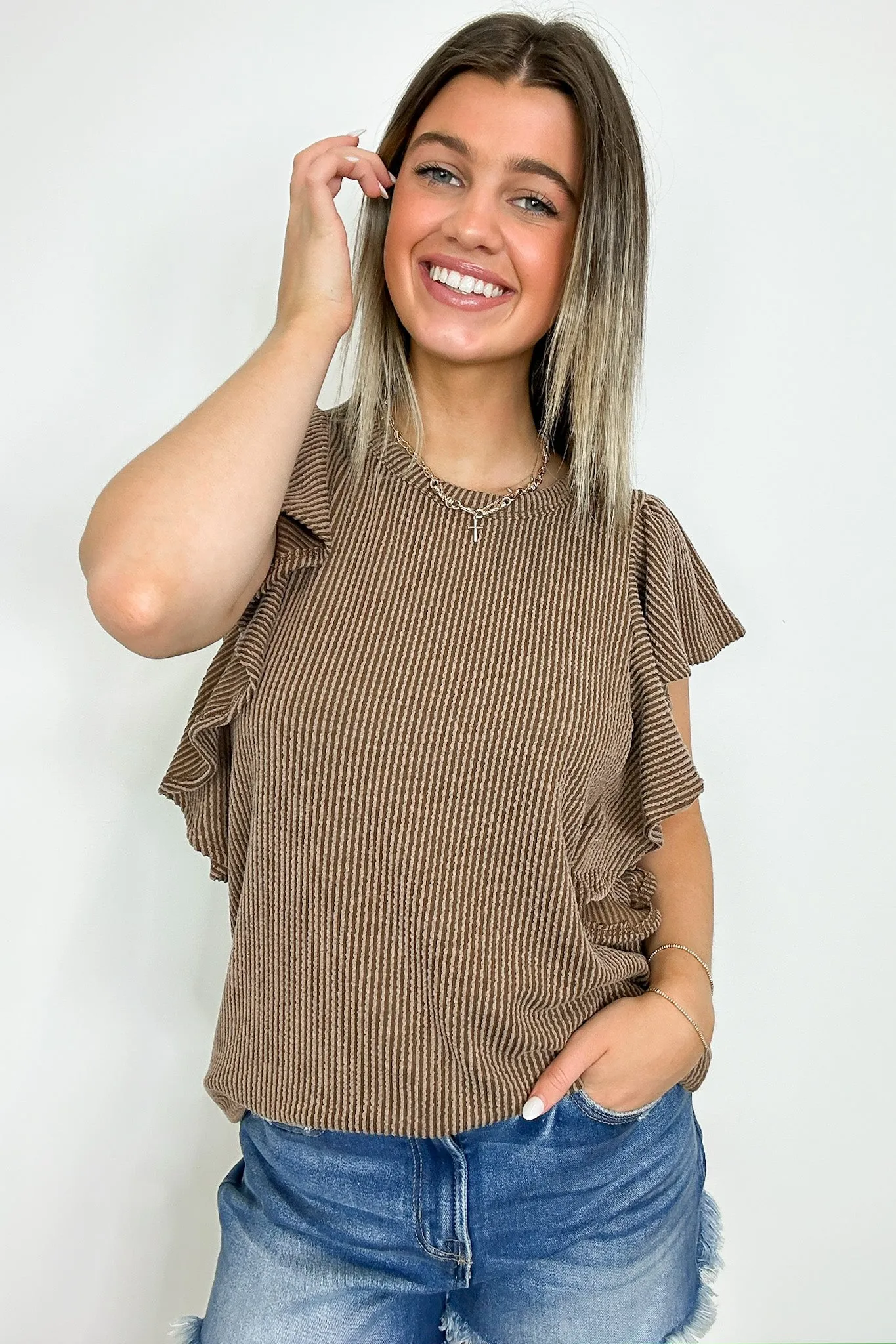 Kameryn Ribbed Knit Ruffle Sleeve Top - BACK IN STOCK
