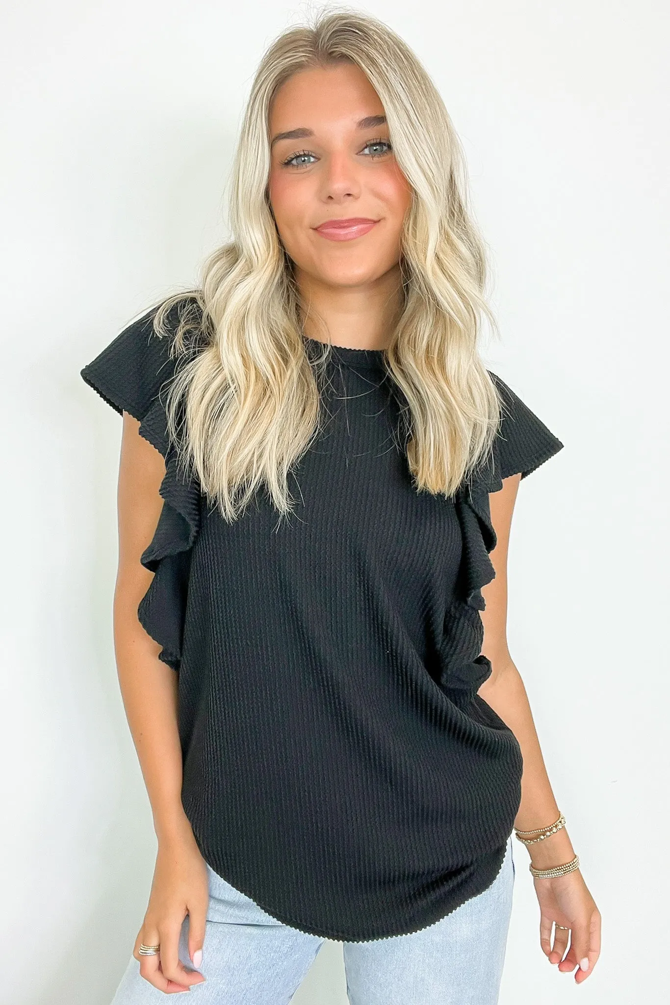 Kameryn Ribbed Knit Ruffle Sleeve Top - BACK IN STOCK