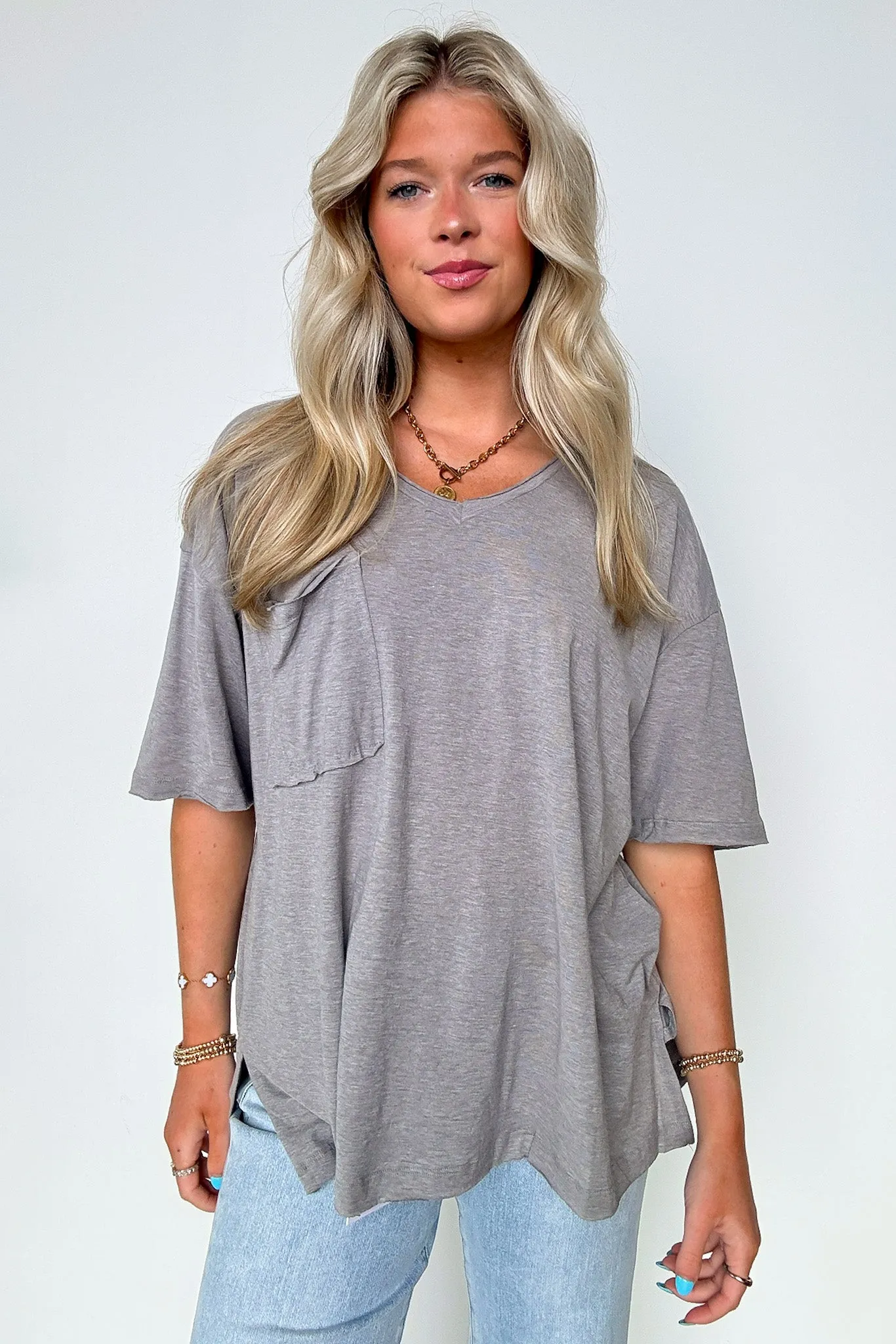 Kamree Oversized Raw Edge Pocket Top - BACK IN STOCK