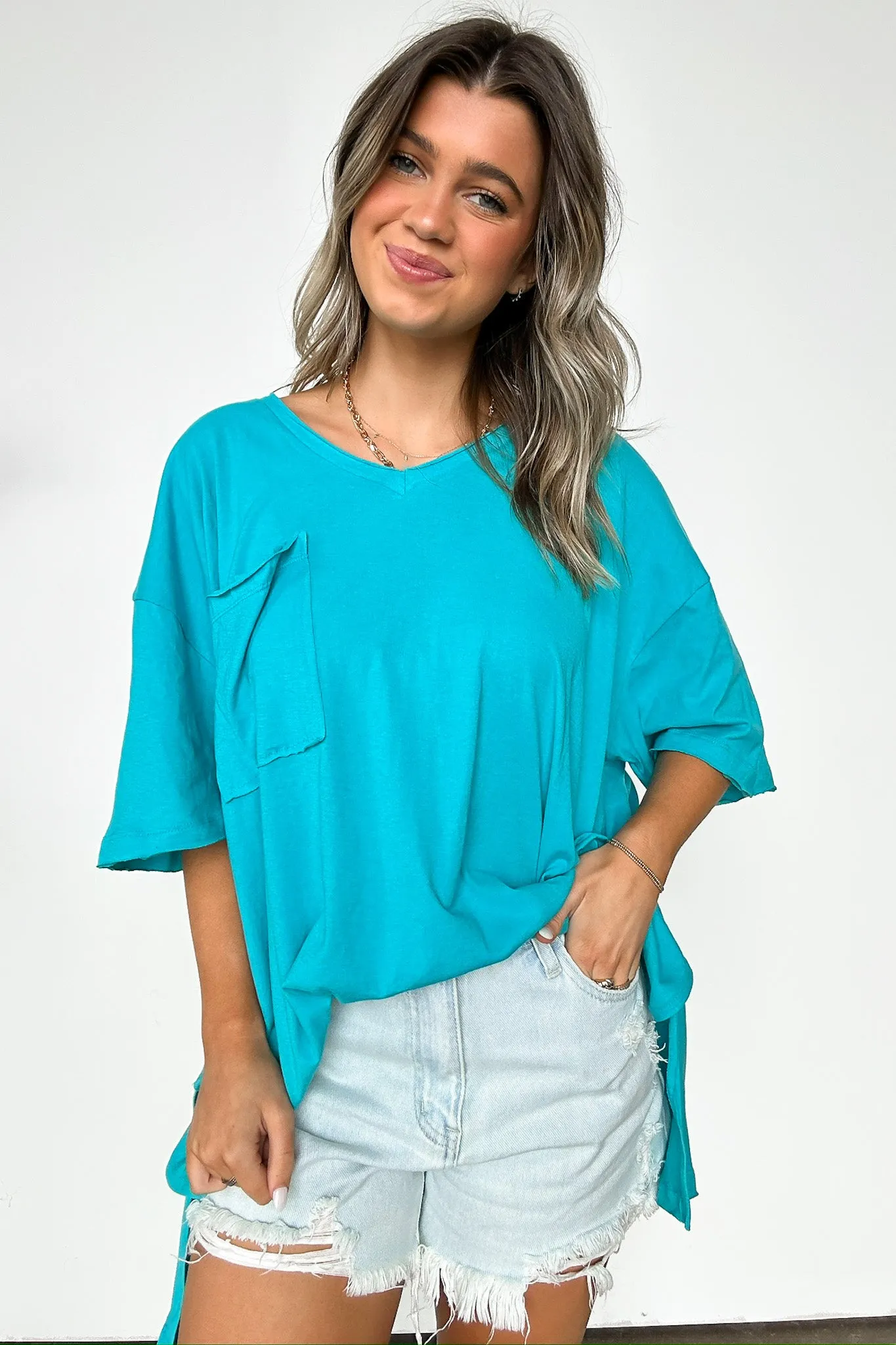 Kamree Oversized Raw Edge Pocket Top - BACK IN STOCK