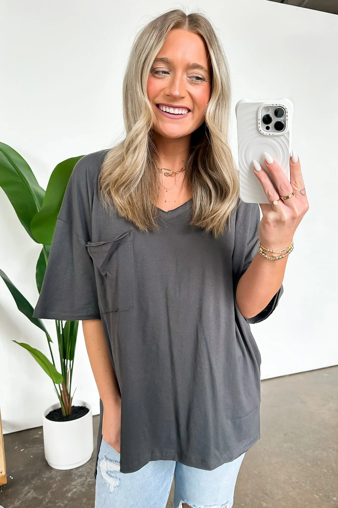Kamree Oversized Raw Edge Pocket Top - BACK IN STOCK
