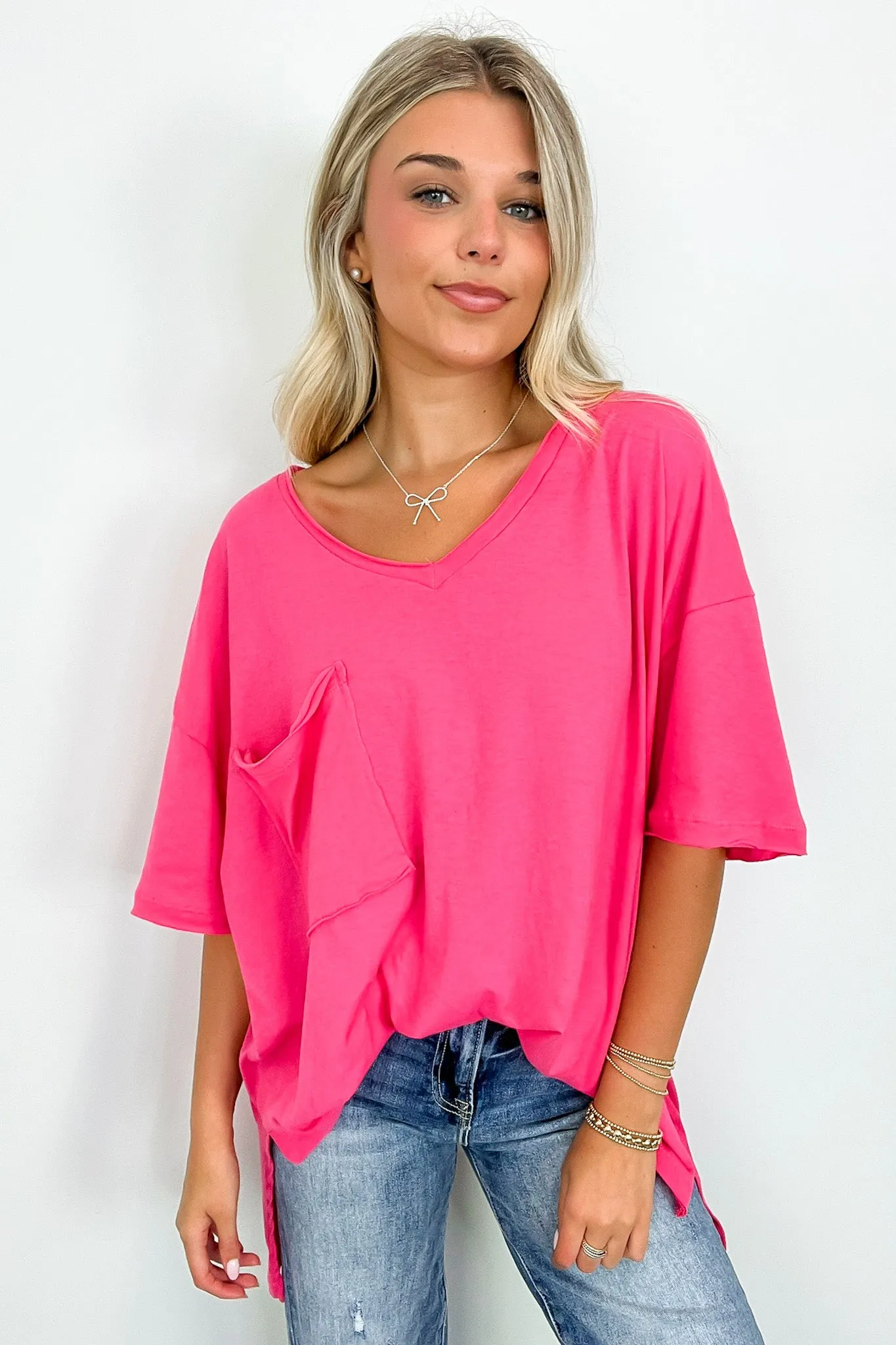 Kamree Oversized Raw Edge Pocket Top - BACK IN STOCK