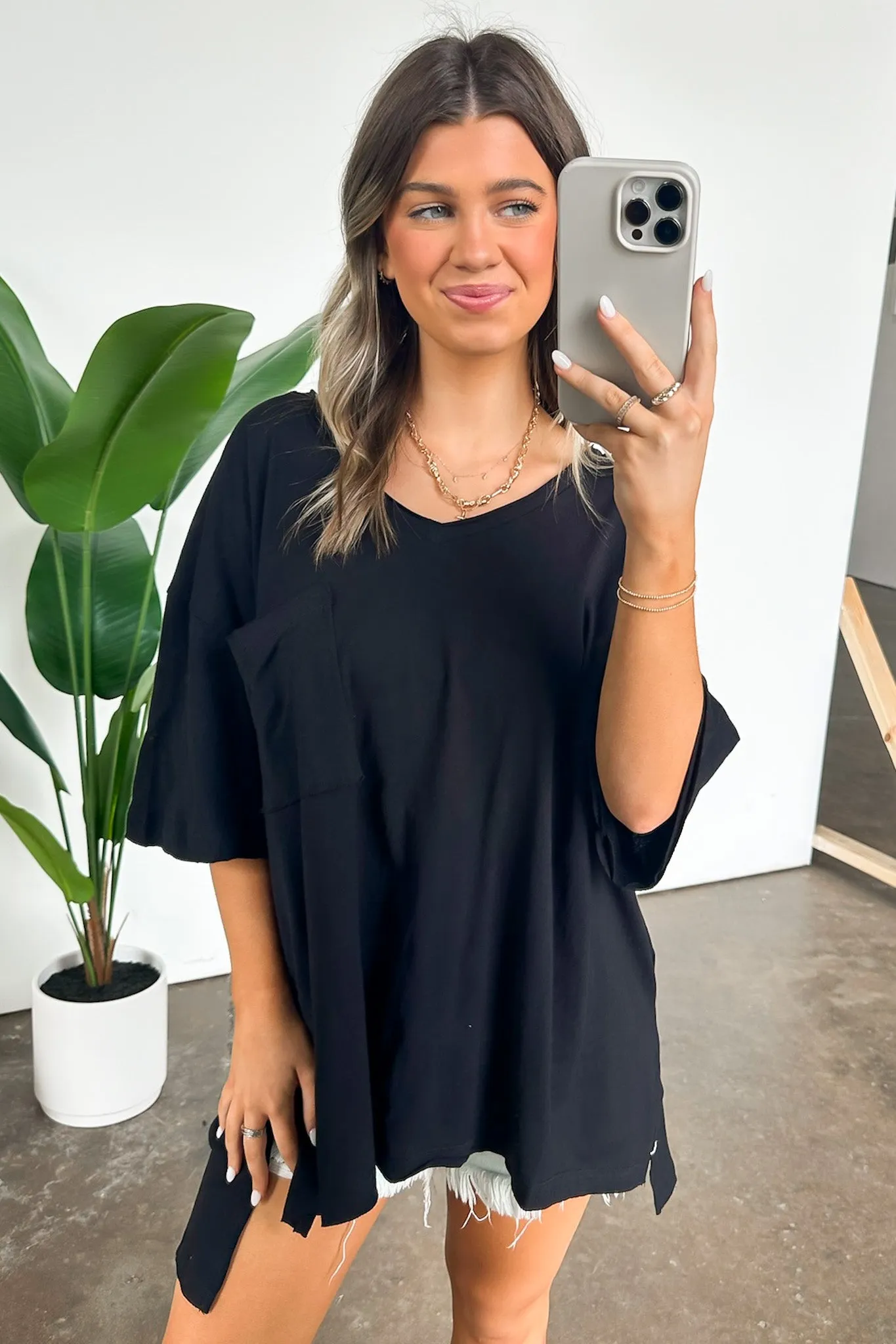 Kamree Oversized Raw Edge Pocket Top - BACK IN STOCK
