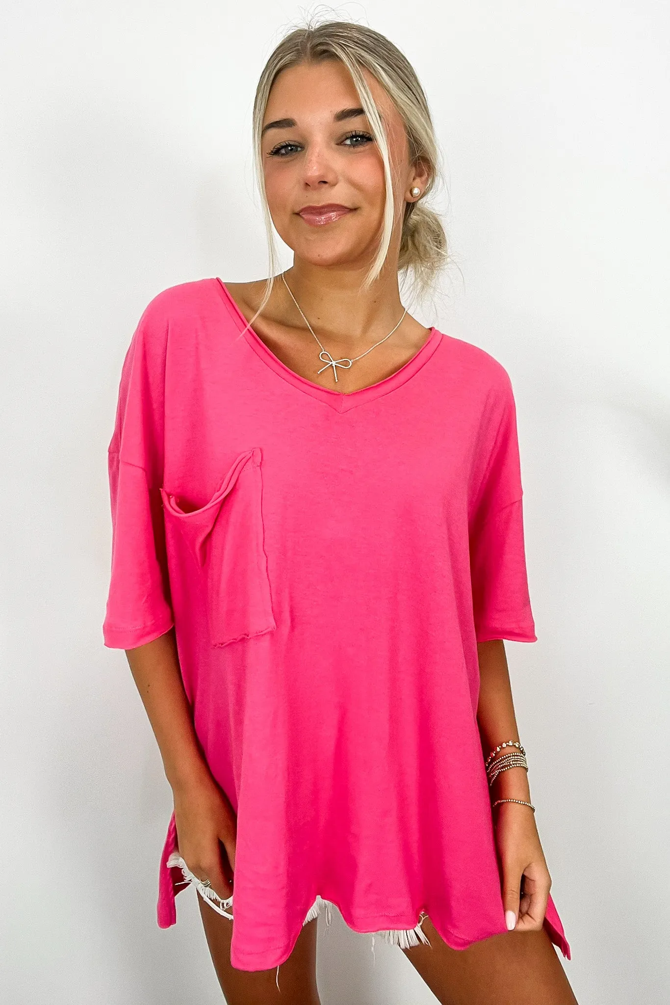 Kamree Oversized Raw Edge Pocket Top - BACK IN STOCK