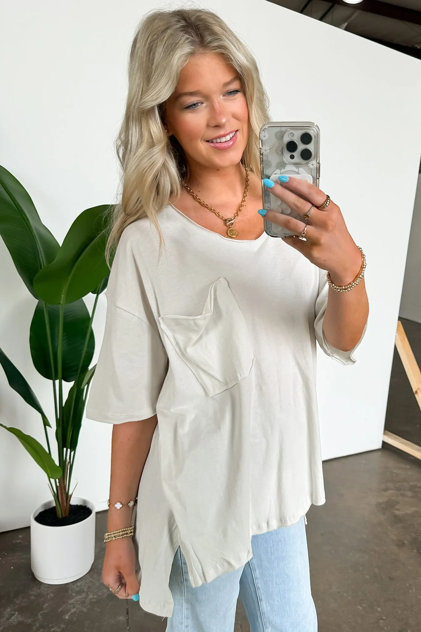 Kamree Oversized Raw Edge Pocket Top - BACK IN STOCK