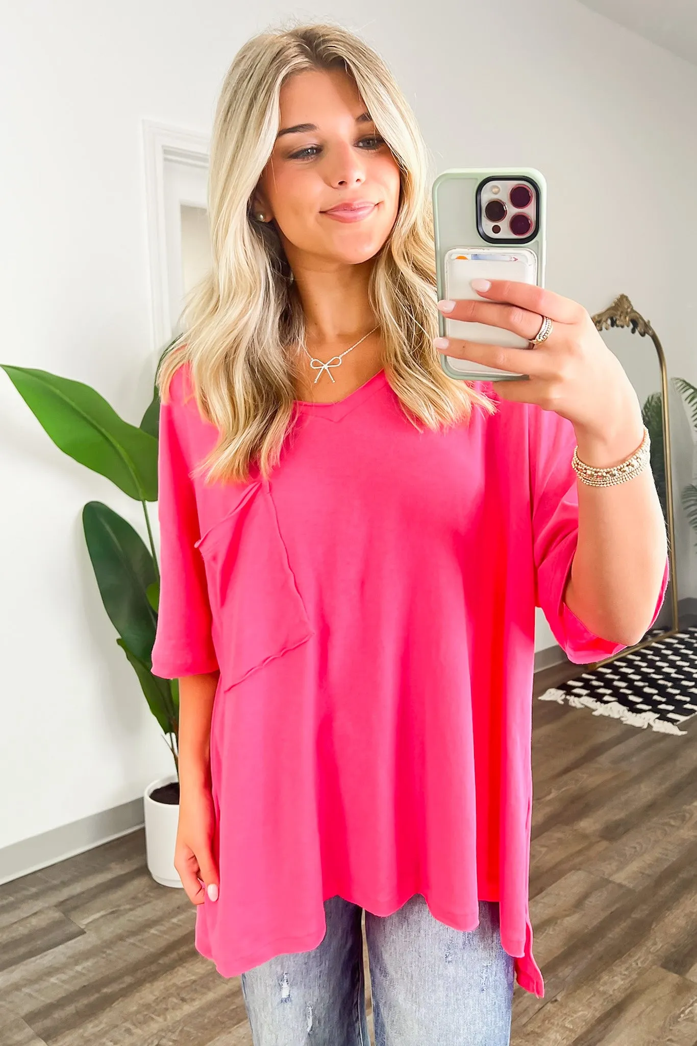 Kamree Oversized Raw Edge Pocket Top - BACK IN STOCK