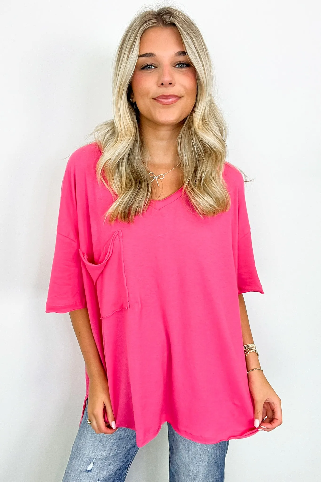 Kamree Oversized Raw Edge Pocket Top - BACK IN STOCK