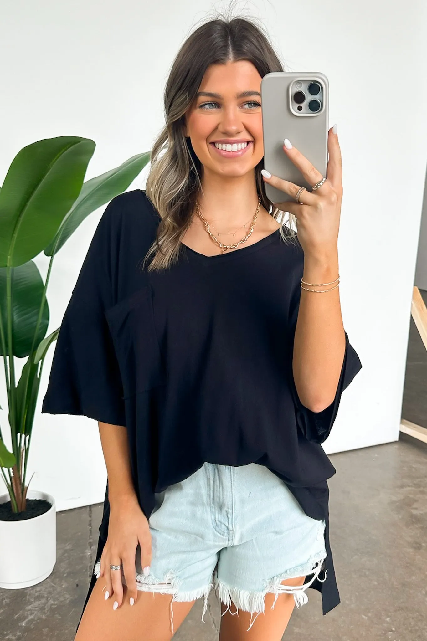 Kamree Oversized Raw Edge Pocket Top - BACK IN STOCK