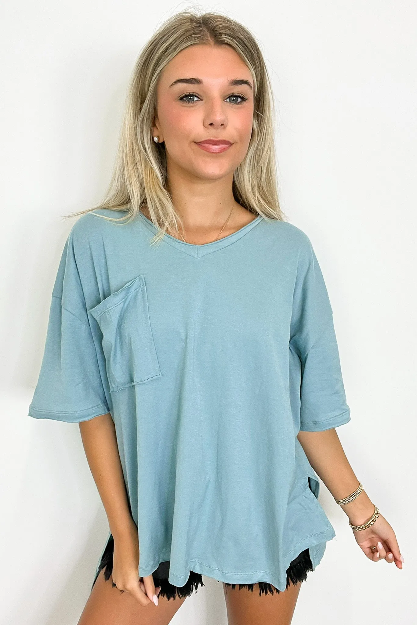 Kamree Oversized Raw Edge Pocket Top - BACK IN STOCK