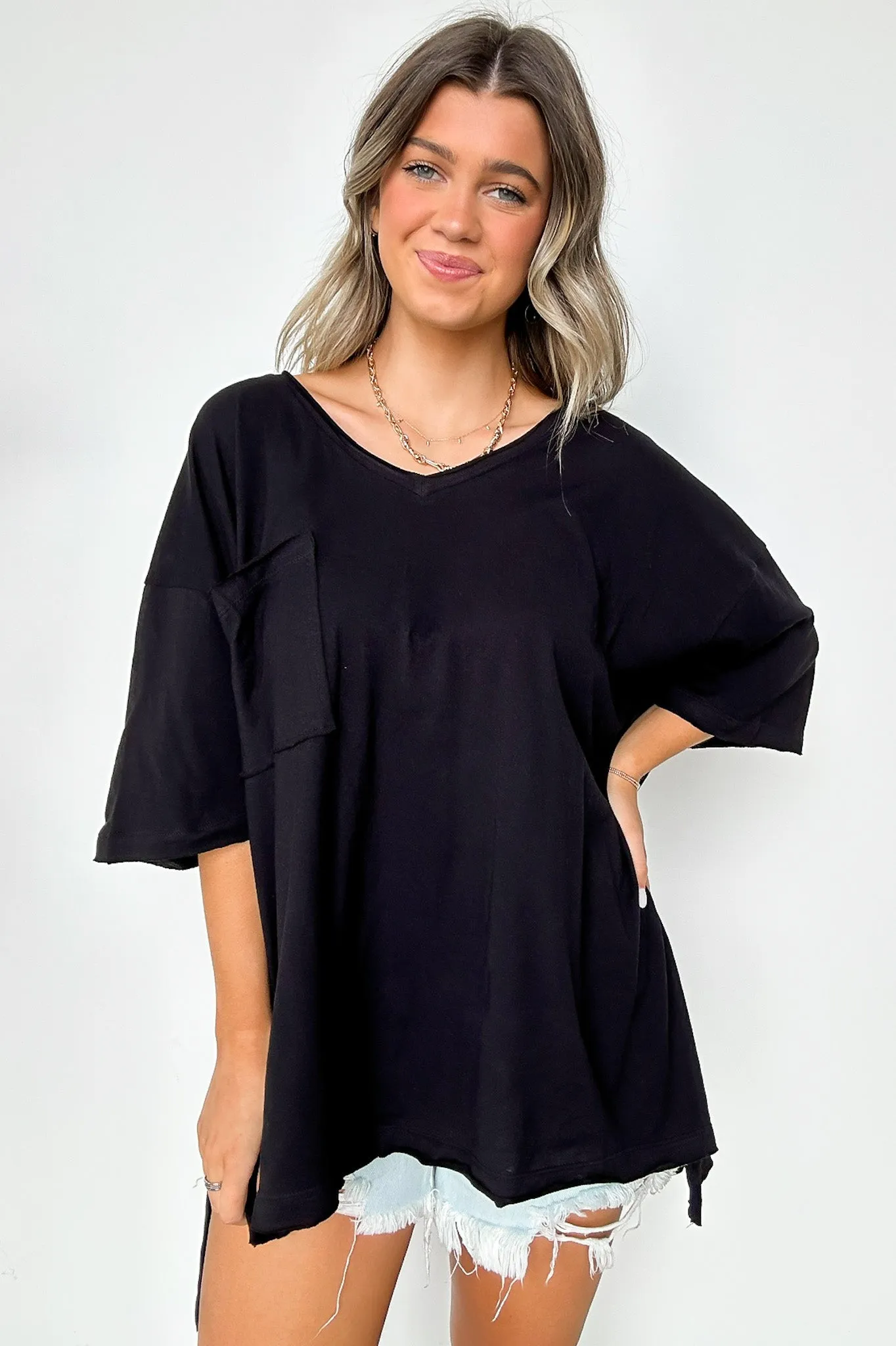 Kamree Oversized Raw Edge Pocket Top - BACK IN STOCK