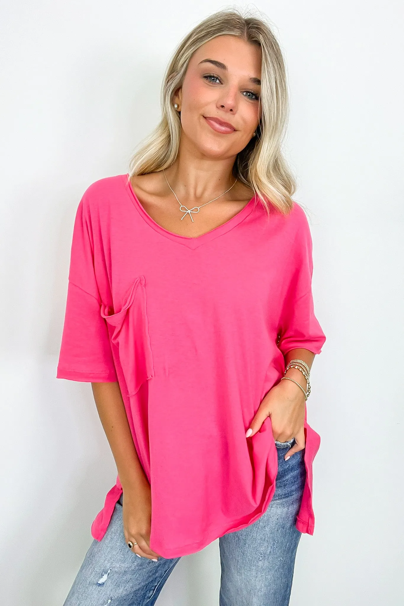 Kamree Oversized Raw Edge Pocket Top - BACK IN STOCK