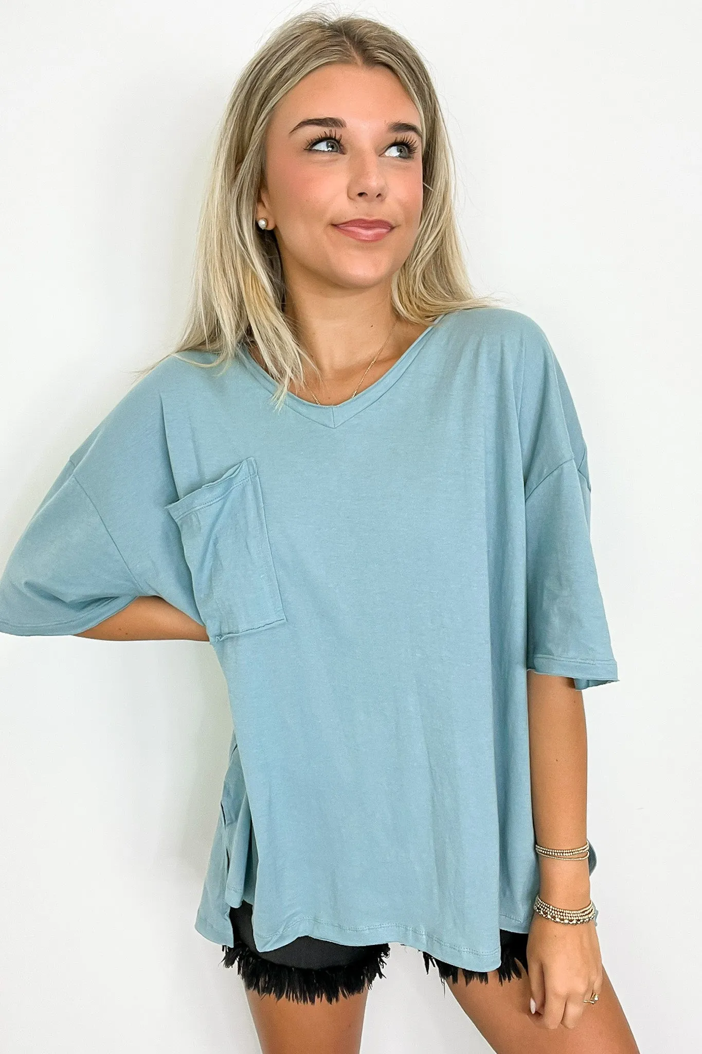 Kamree Oversized Raw Edge Pocket Top - BACK IN STOCK