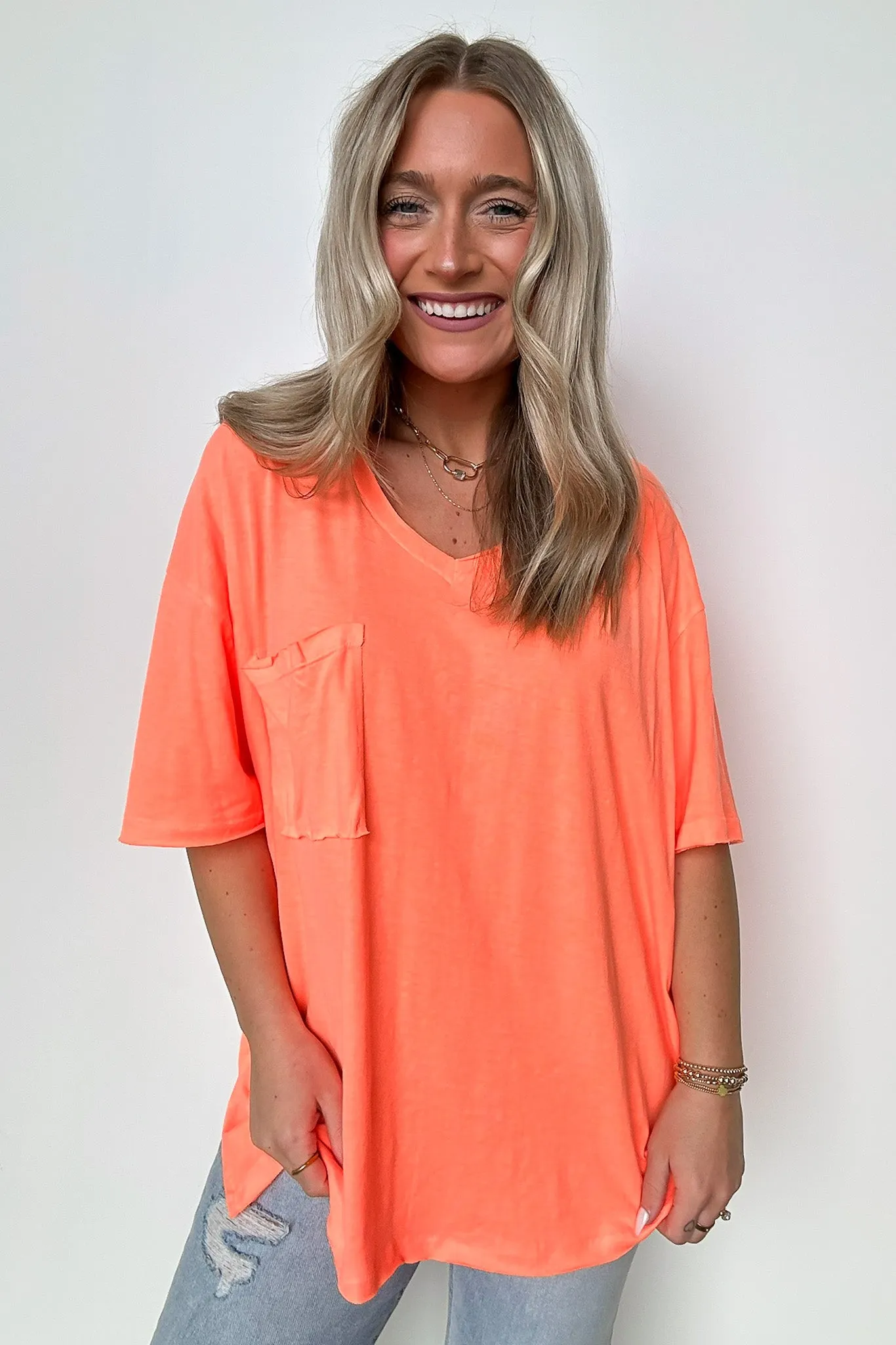 Kamree Oversized Raw Edge Pocket Top - BACK IN STOCK