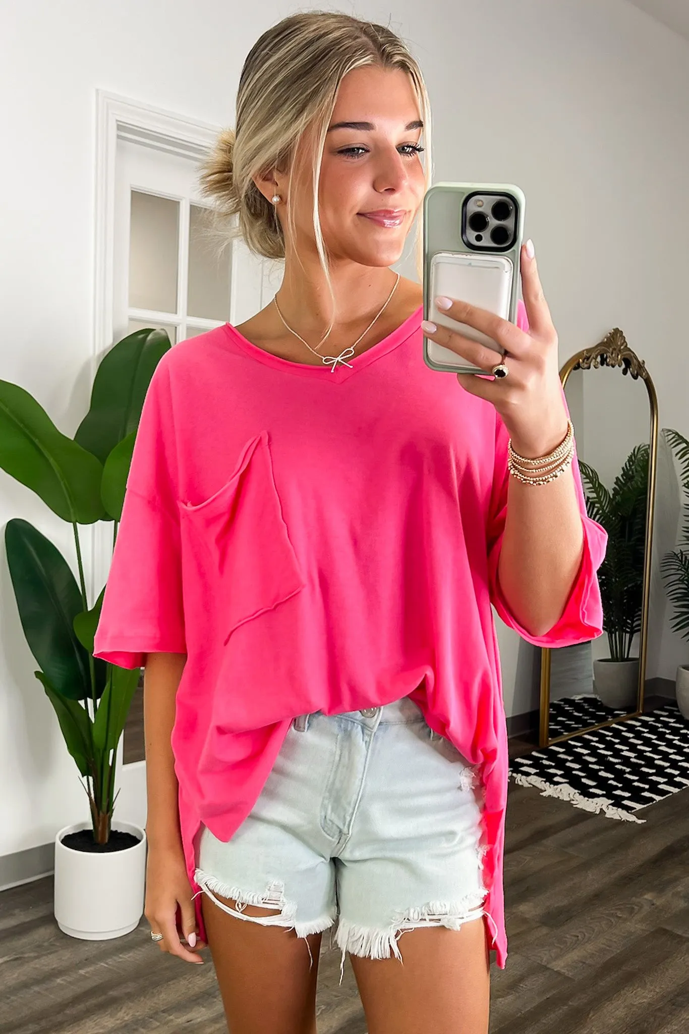 Kamree Oversized Raw Edge Pocket Top - BACK IN STOCK