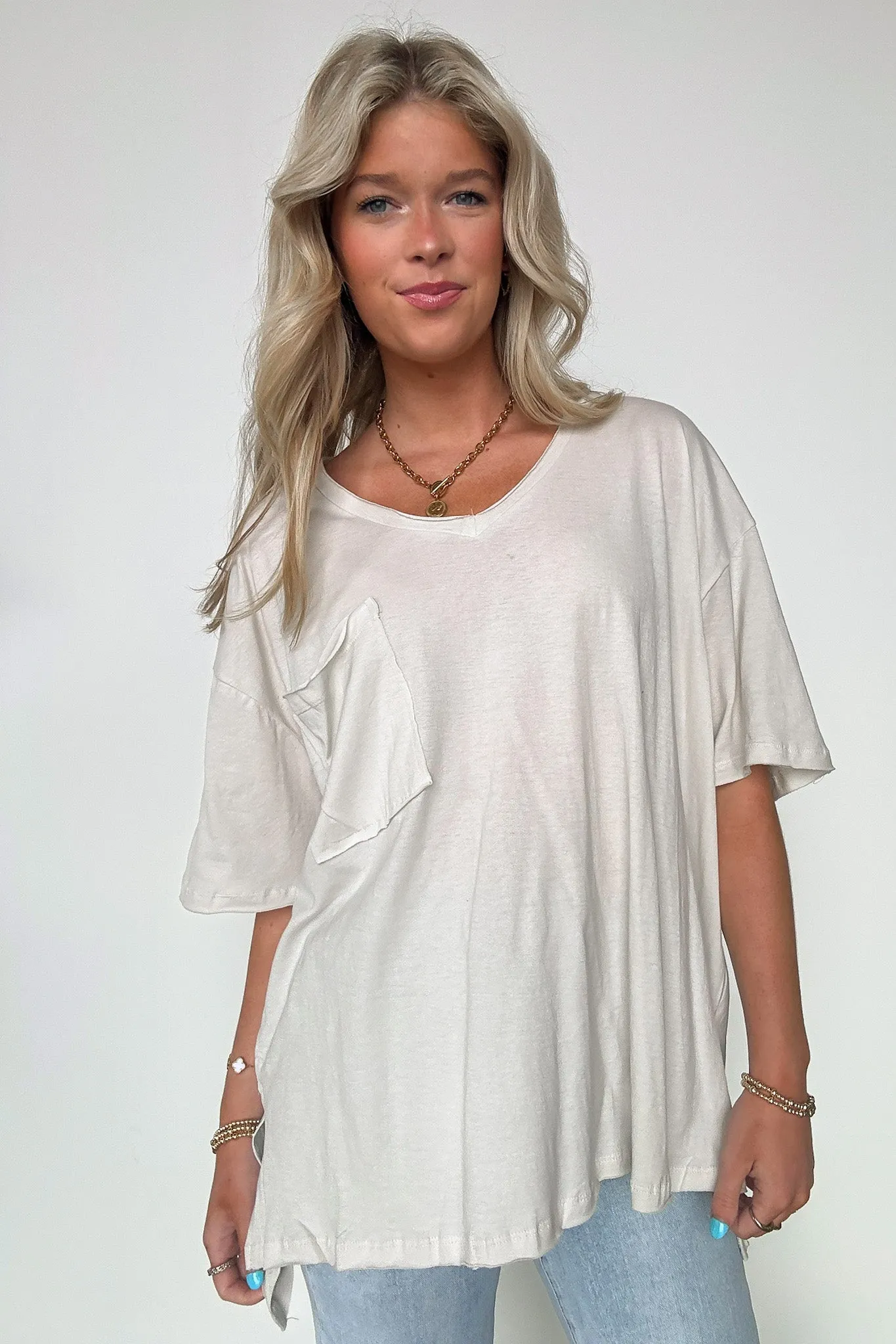Kamree Oversized Raw Edge Pocket Top - BACK IN STOCK