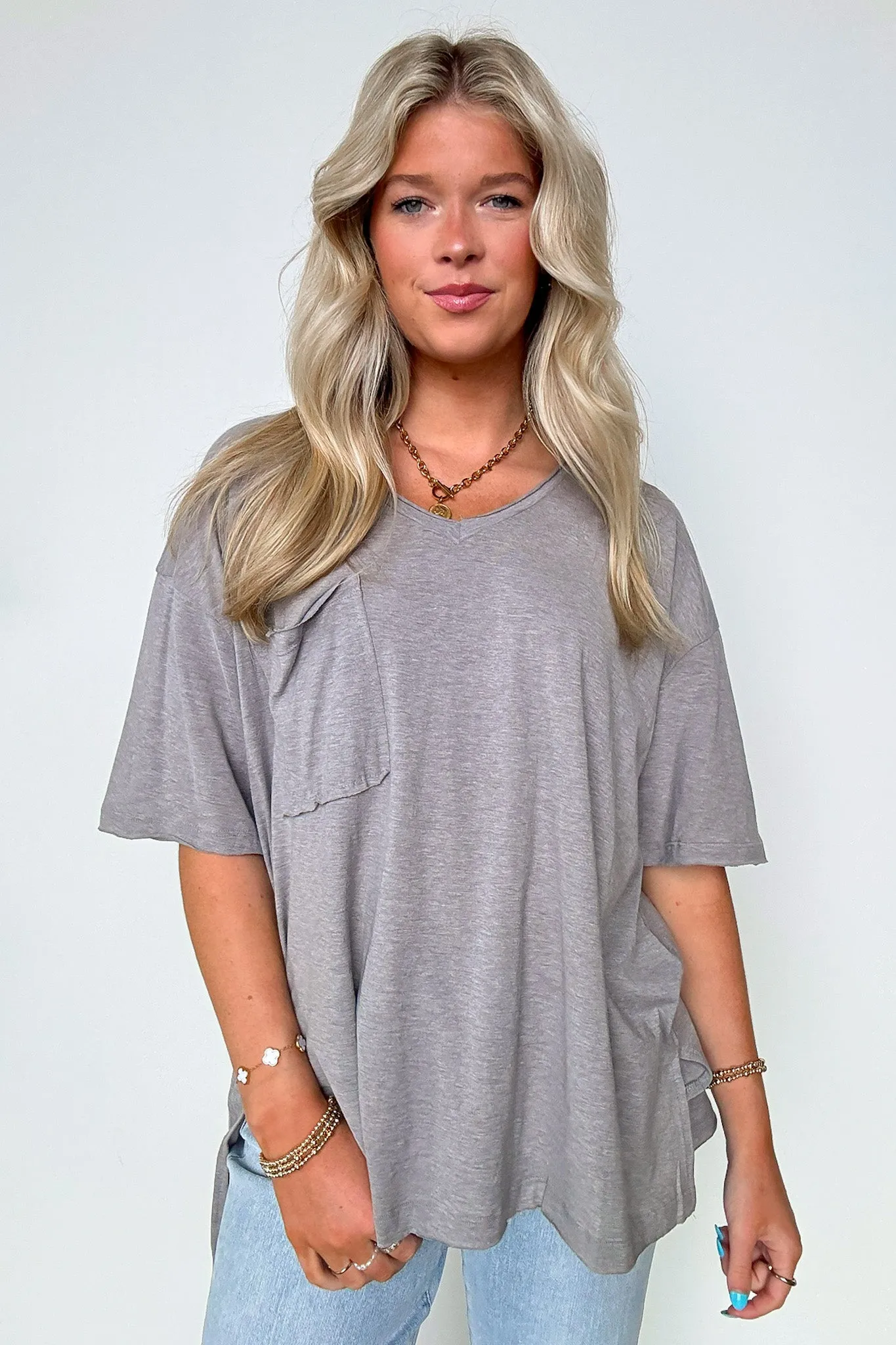 Kamree Oversized Raw Edge Pocket Top - BACK IN STOCK